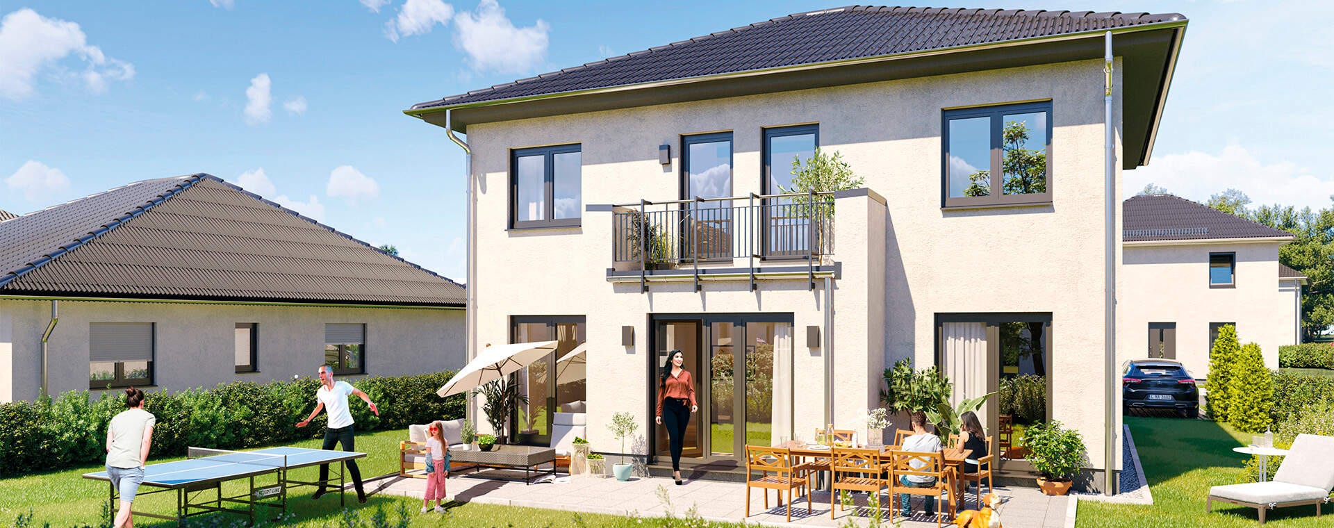 Visualisierung - Modernes Einfamilienhaus mit großzügigem Garten. Ideal für Familien, die Platz und Komfort schätzen.