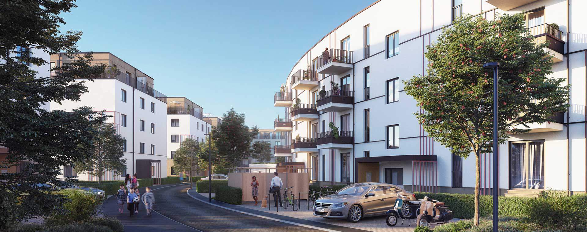 Visualisierung der Eigentumswohnungen vom Neubauprojekt Quartier Hugos 1 in Berlin-Mariendorf