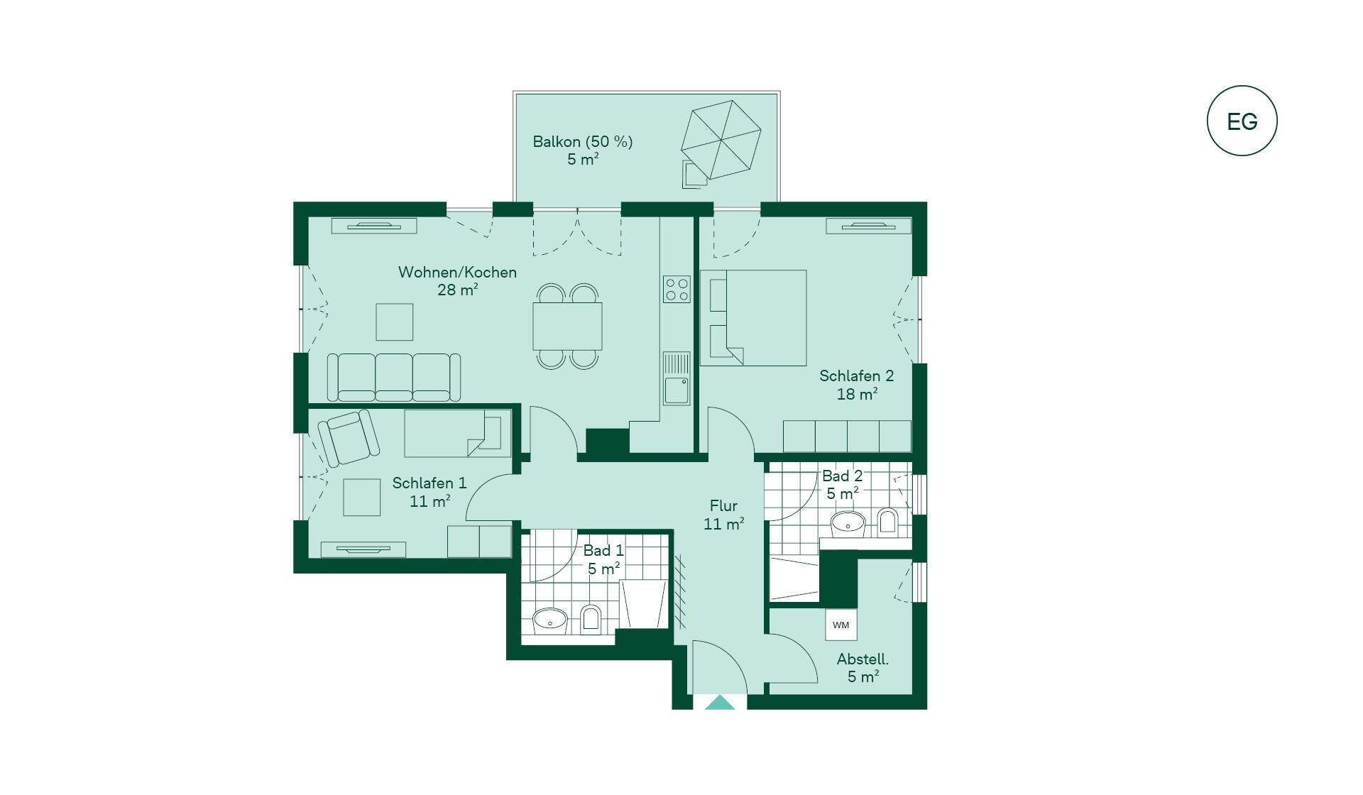 Grundriss der Ferienwohnung im Neubauprojekt Bernsteinquartier