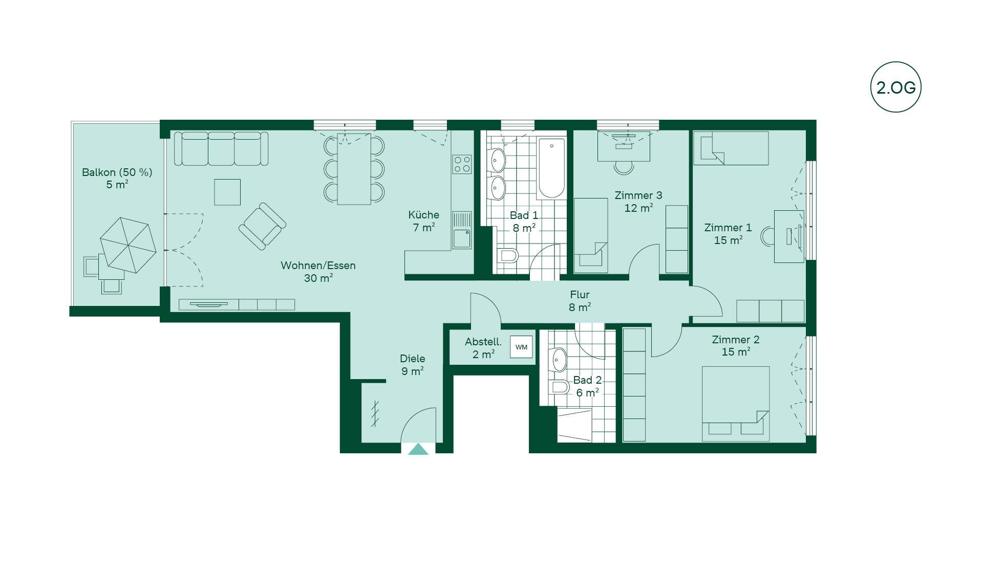 Geräumige Wohnung mit viel Stauraum Grundriss der Eigentumswohnung 033 im Neubauprojekt Kronberger Obstwiesen