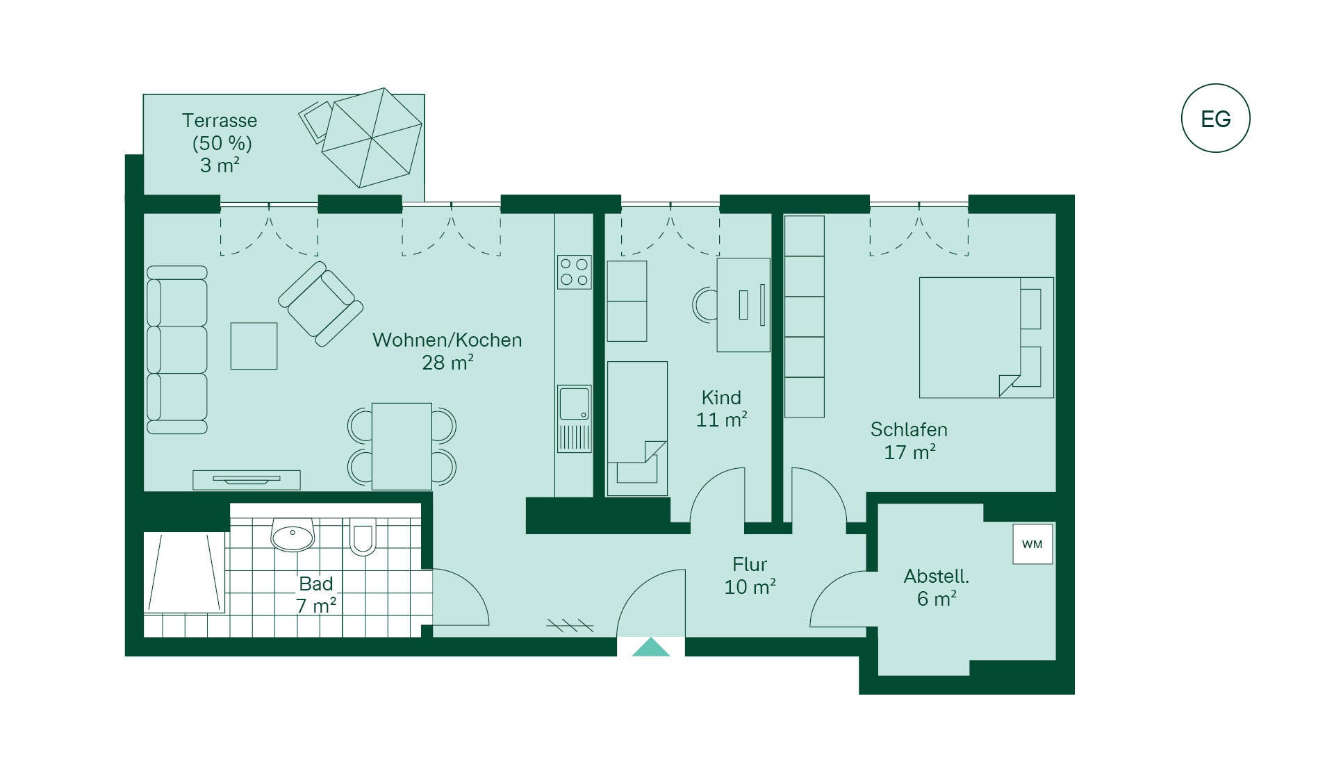 Grundriss der Eigentumswohnung 002 im Neubauprojekt Rosenredder