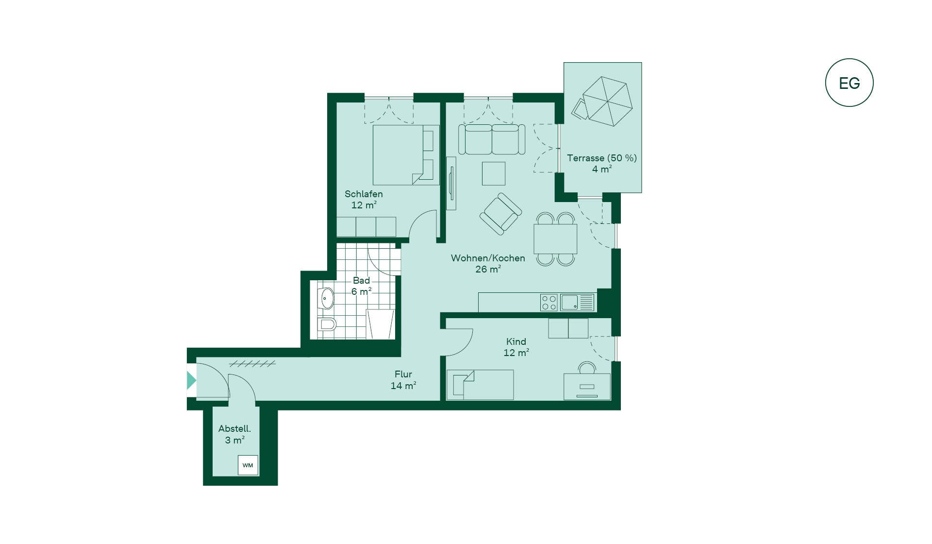 Grundriss der Eigentumswohnung 015 im Neubauprojekt Rosenredder