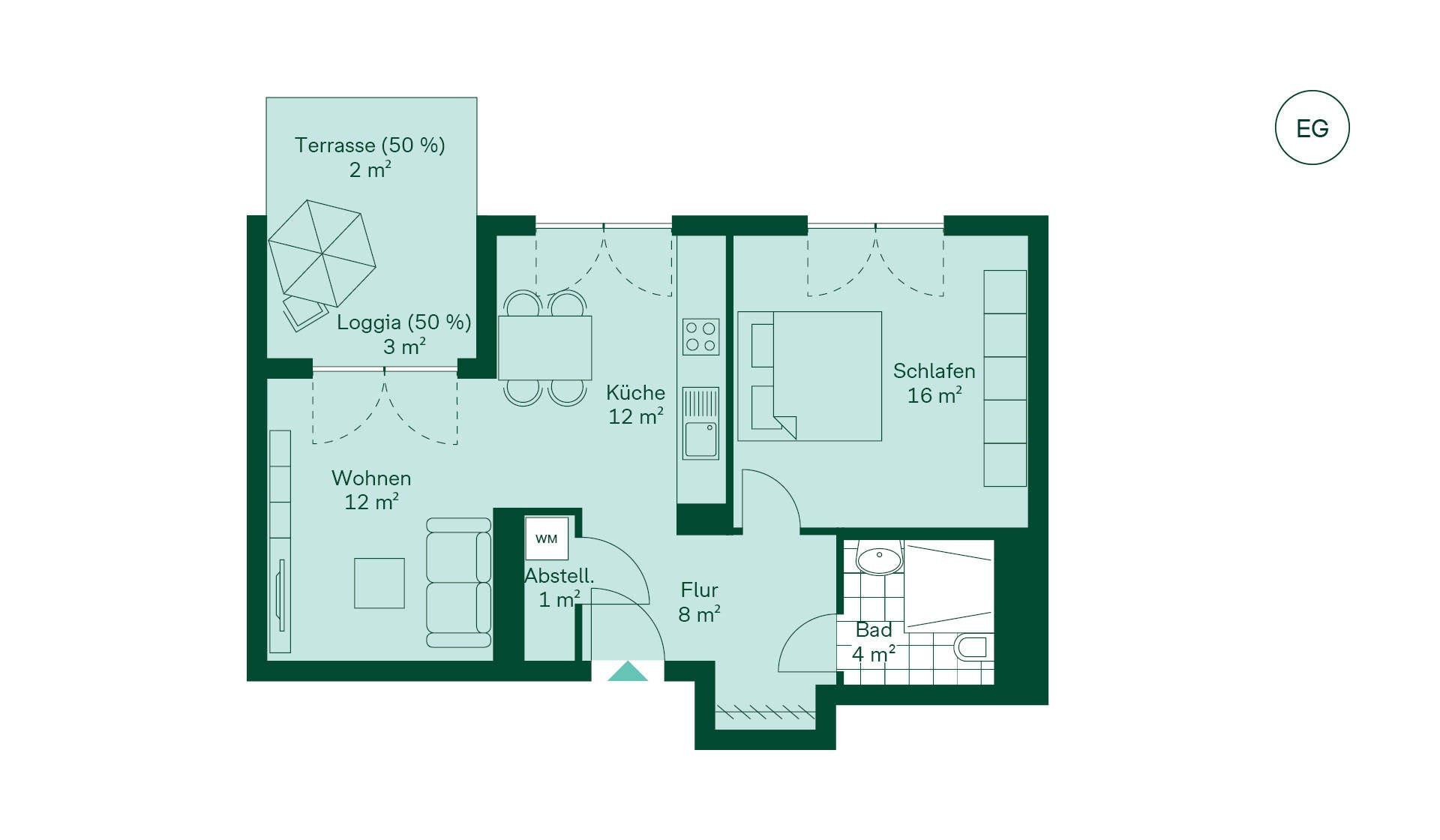 Grundriss der Eigentumswohnung im Neubauprojekt Fellbachquartier