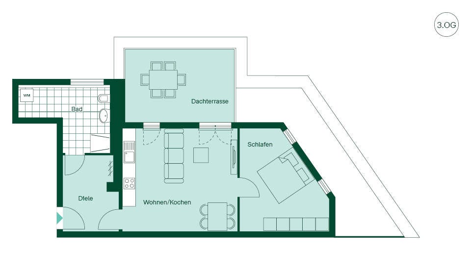 Komfortabler Grundriss Grundriss der Eigentumswohnung im Neubauprojekt Parkstadt Panke Aue