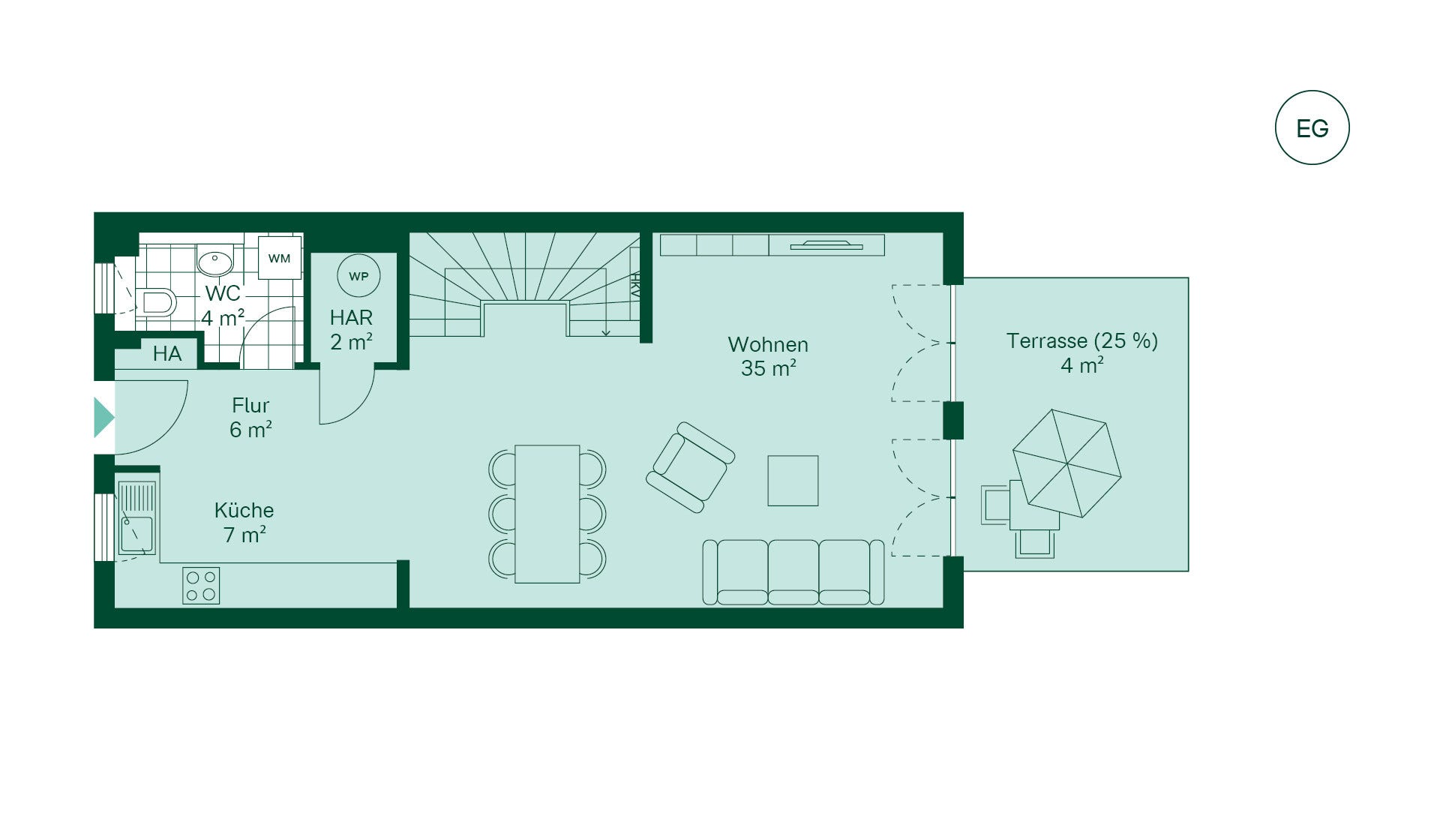 Grundriss vom Reihenhaus im Projekt Pütnitzwiese