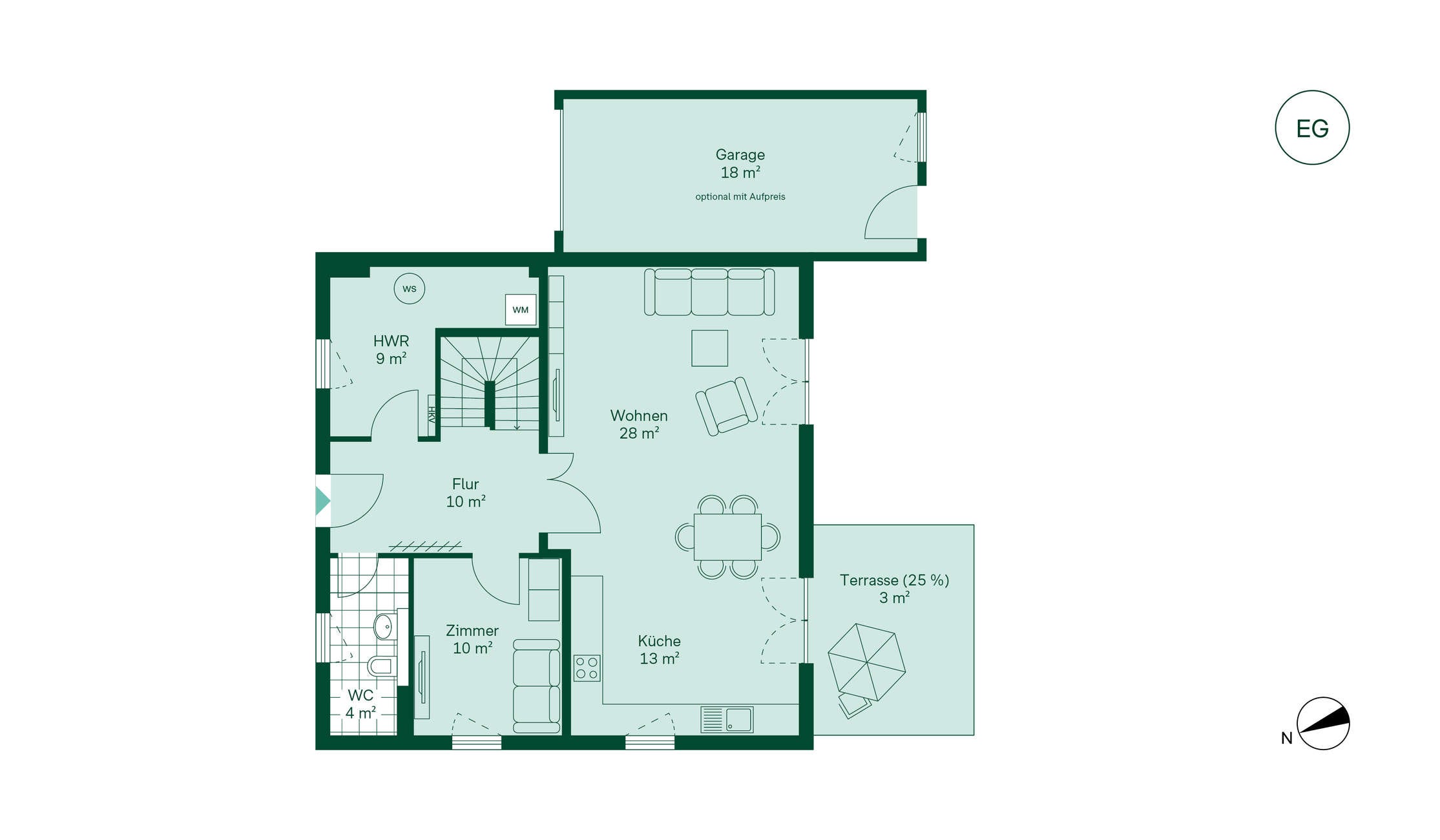 Grundriss des Erdgeschoss im Einfamilienhaus im Neubauprojekt Naturparkquartier
