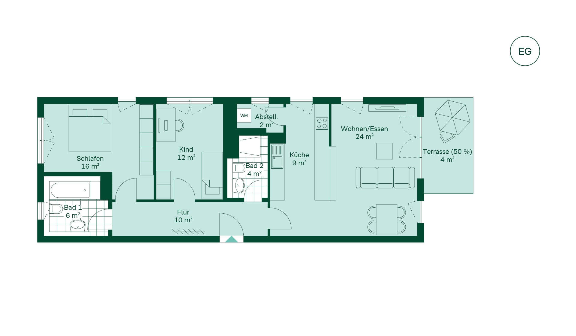 Geräumige Wohnung mit viel Stauraum Grundriss der Eigentumswohnung 003 im Neubauprojekt Meerbachquartier