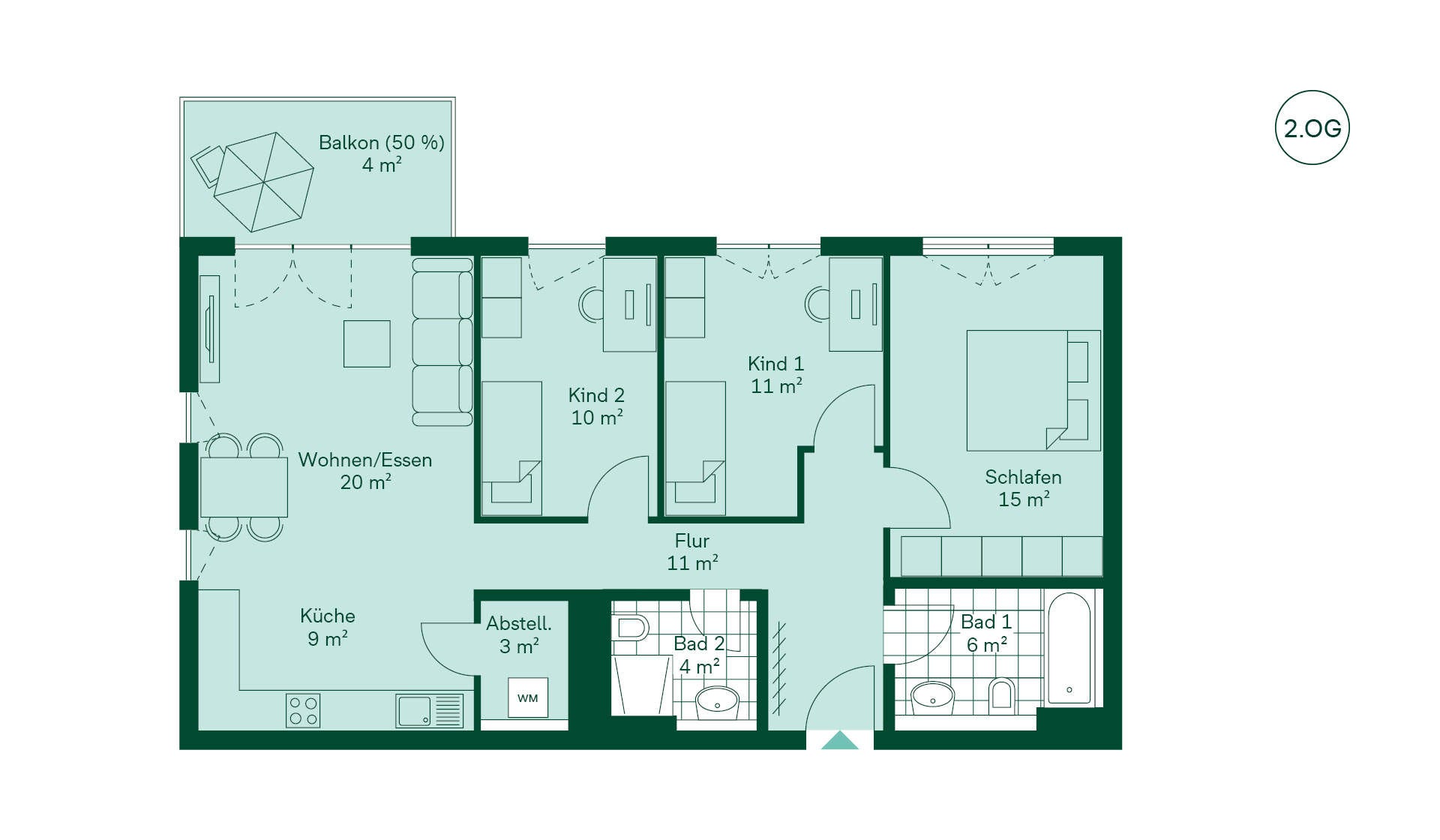 Geräumige Wohnung mit viel Stauraum Grundriss der Eigentumswohnung 008 im Neubauprojekt Meerbachquartier