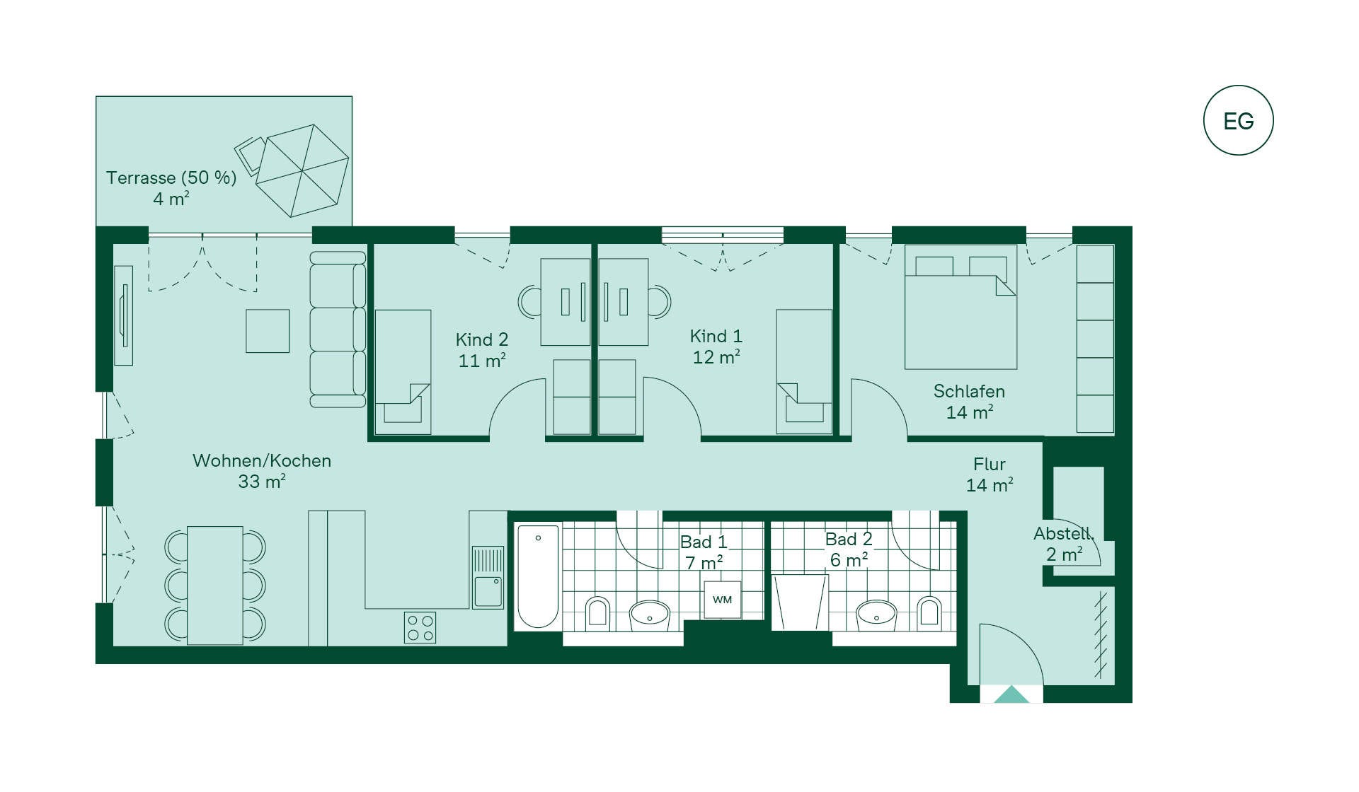 Grundriss der Eigentumswohnung 011 im Neubauprojekt Meerbachquartier