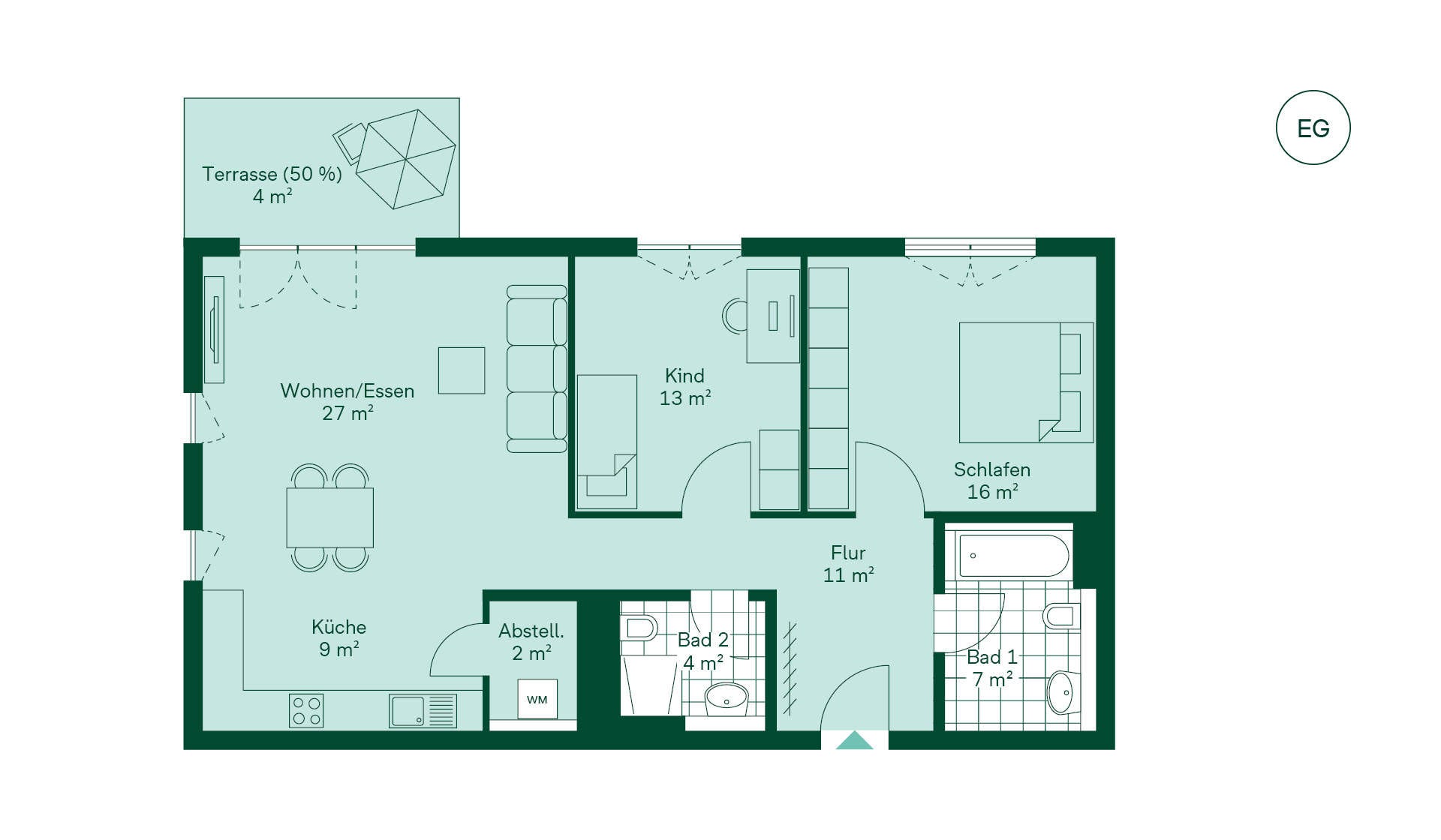 Geräumige Wohnung mit viel Stauraum Grundriss der Eigentumswohnung 023 im Neubauprojekt Meerbachquartier
