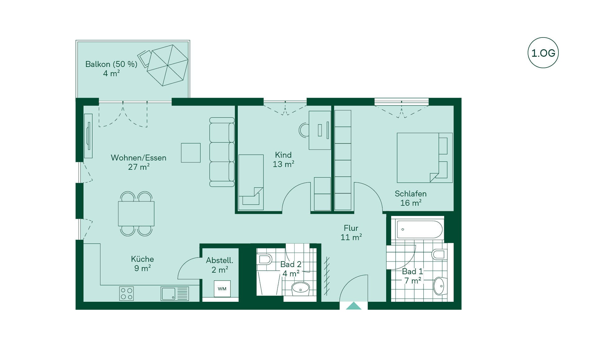 Geräumige Wohnung mit viel Stauraum Grundriss der Eigentumswohnung 026 im Neubauprojekt Meerbachquartier