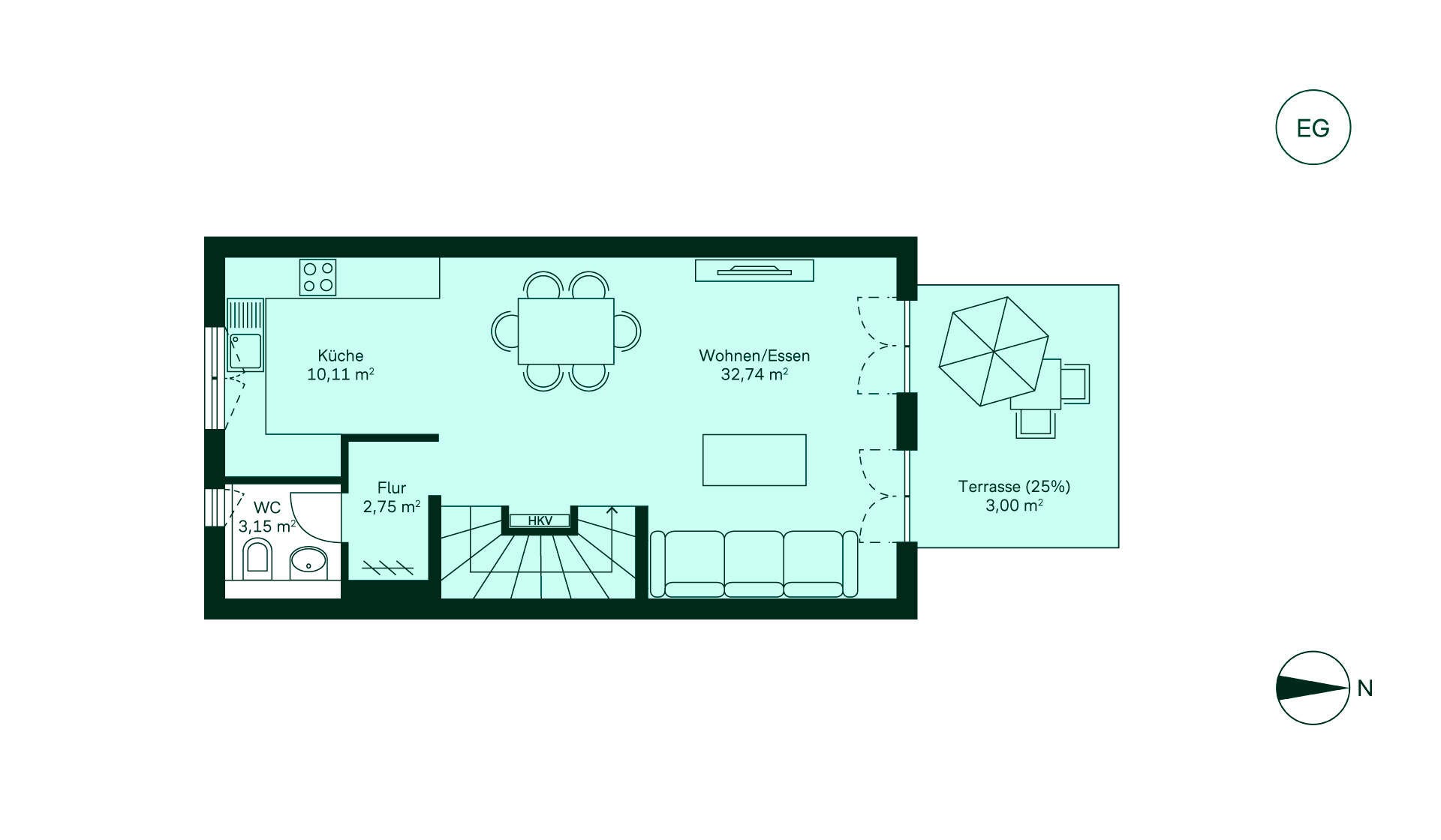 Grundriss des Erdgeschosses vom Doppelhaus 001 im Neubauprojekt Winzerhöhe
