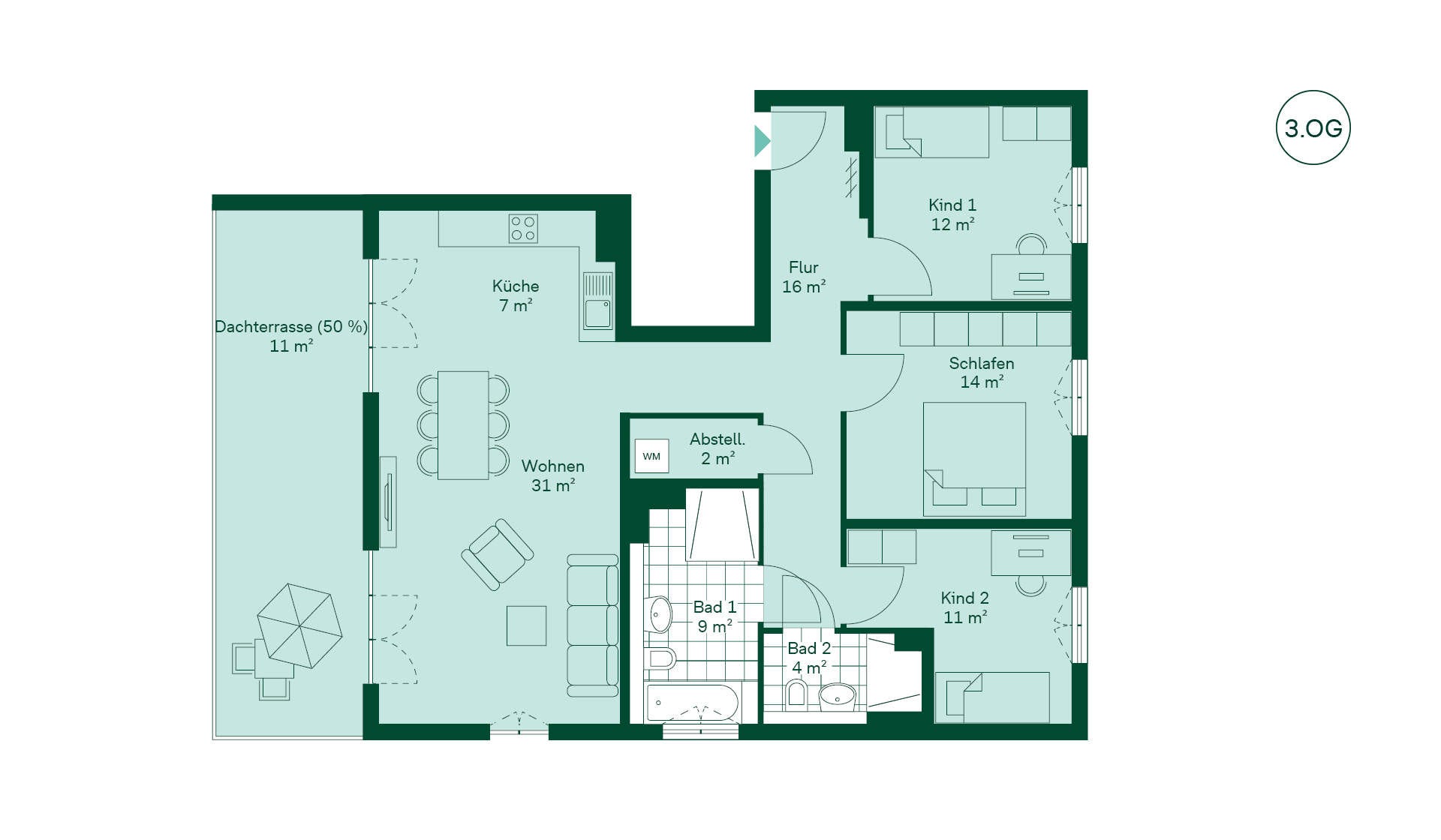 Geräumige Eigentumswohnung mit Dachterrasse Grundriss der Eigentumswohnung 036 im Neubauprojekt Sandbachquartier