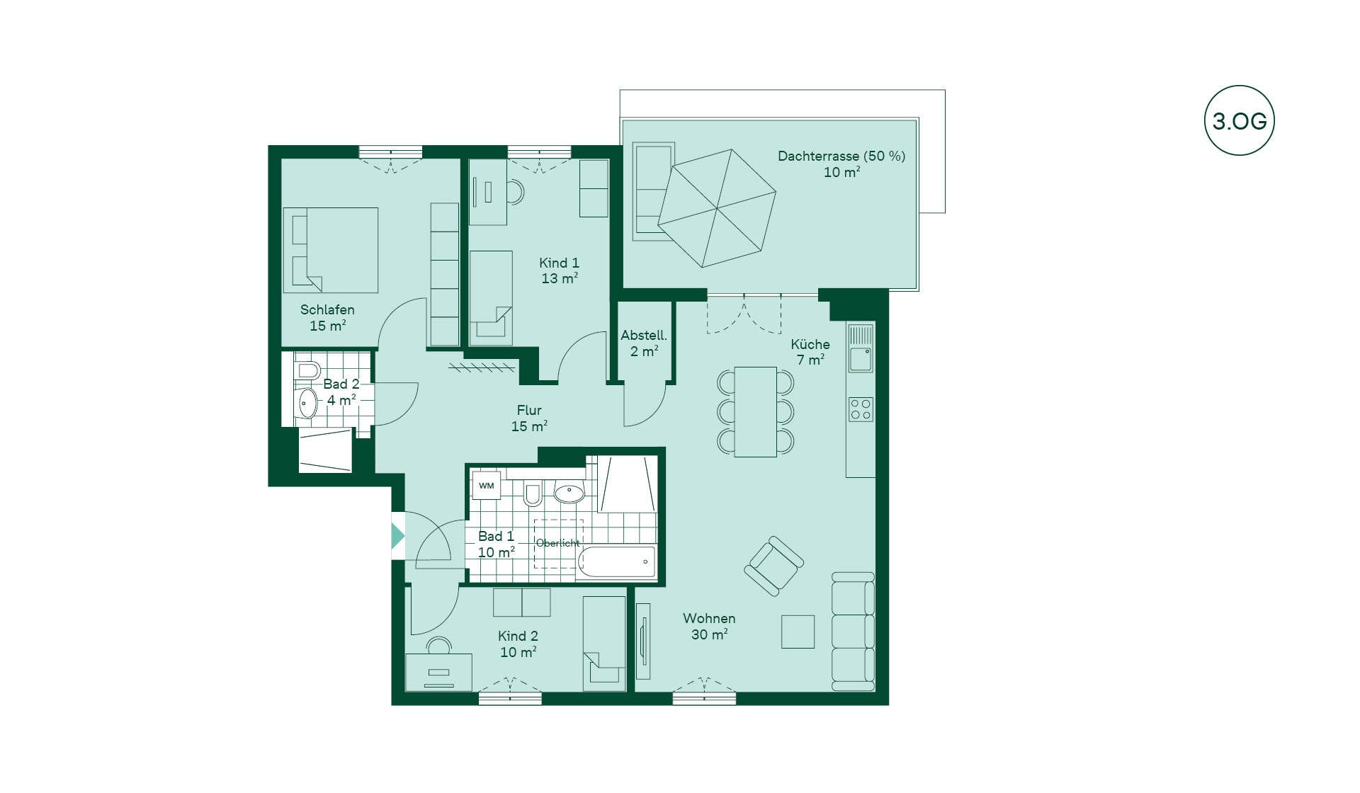 Geräumige Eigentumswohnung mit Dachterrasse Grundriss der Eigentumswohnung 039 im Neubauprojekt Sandbachquartier