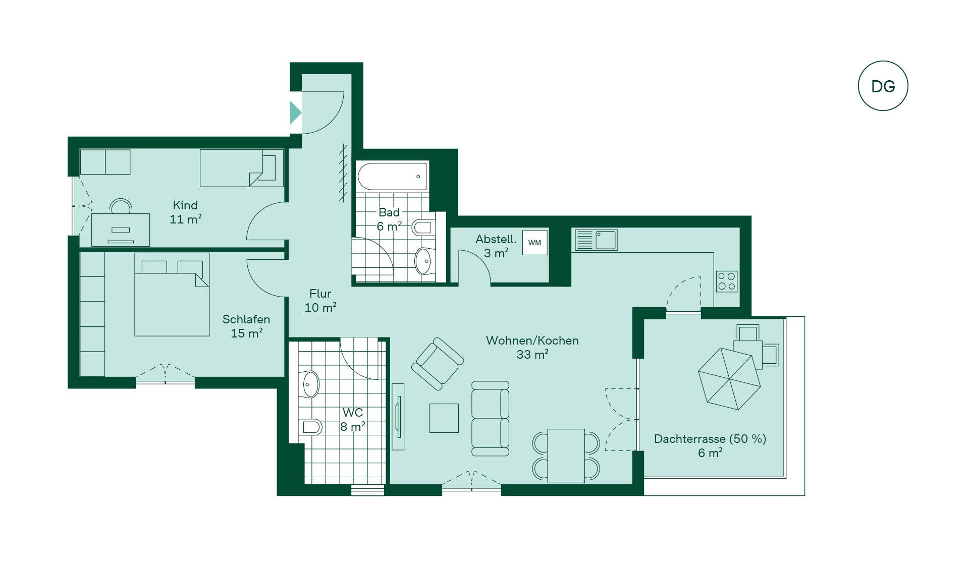 Geräumige Eigentumswohnung mit Dachterrasse Grundriss der Eigentumswohnung 045 im Neubauprojekt Quittenknick