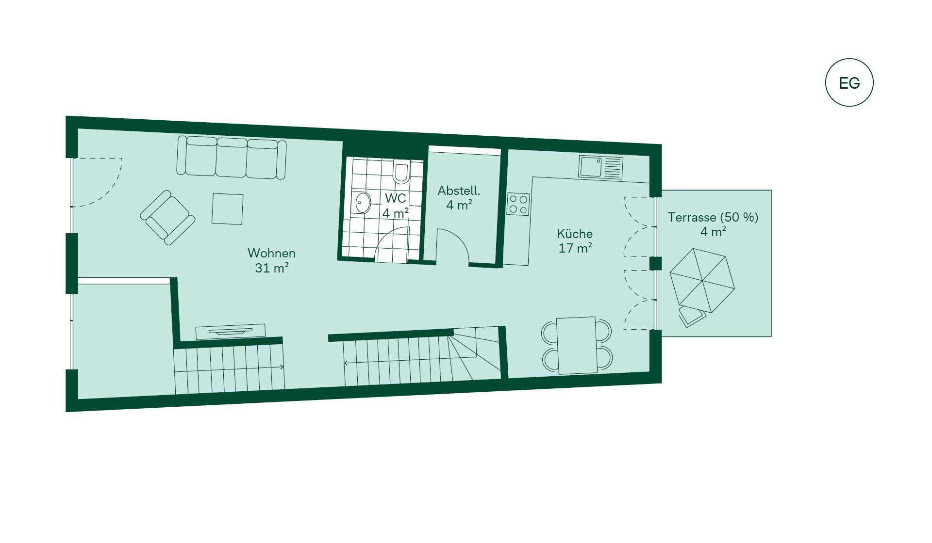 Grundriss des Erdgeschosses im Reihenhaus