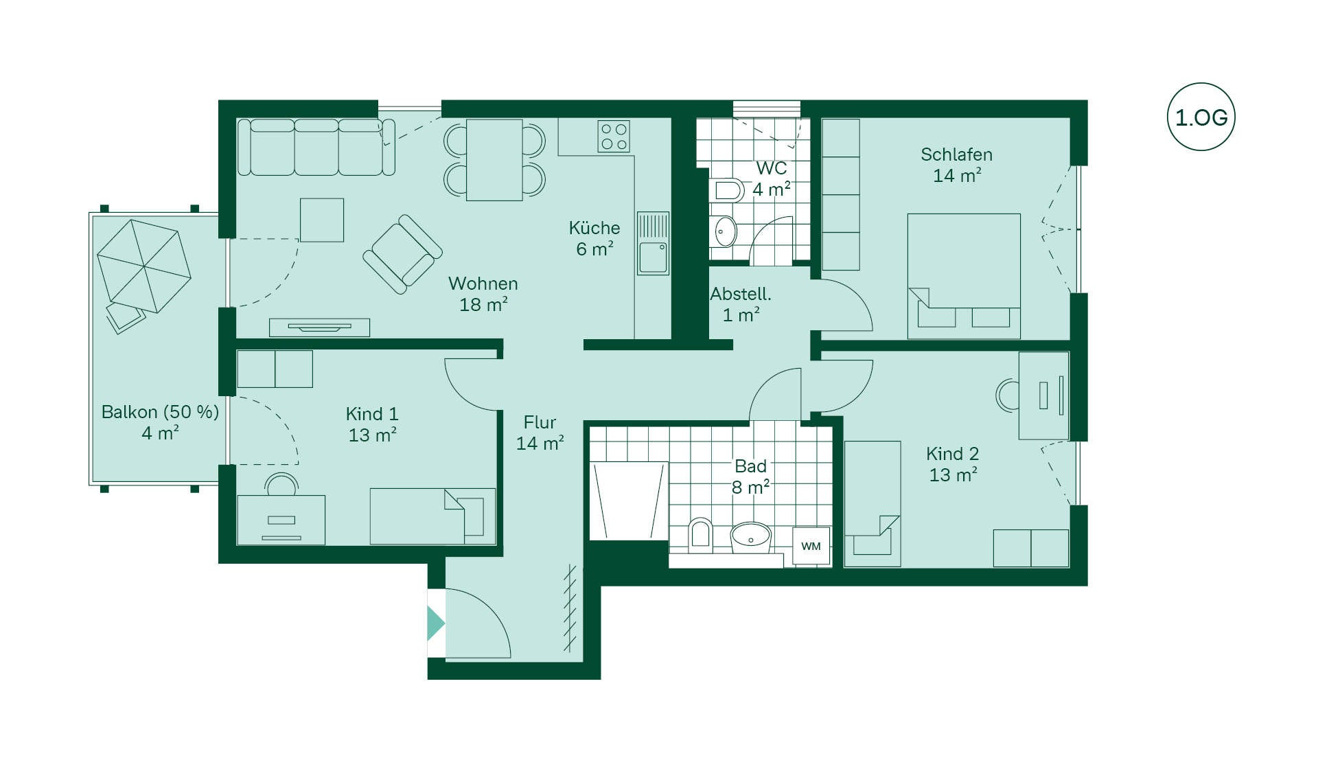 Geräumige Wohnung mit viel Stauraum Grundriss der Eigentumswohnung 009 im Neubauprojekt Paulshöfe