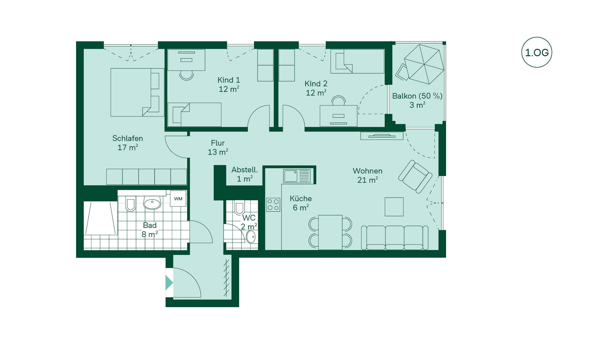 Geräumige Wohnung mit viel Stauraum Grundriss der Eigentumswohnung 015 im Neubauprojekt Paulshöfe