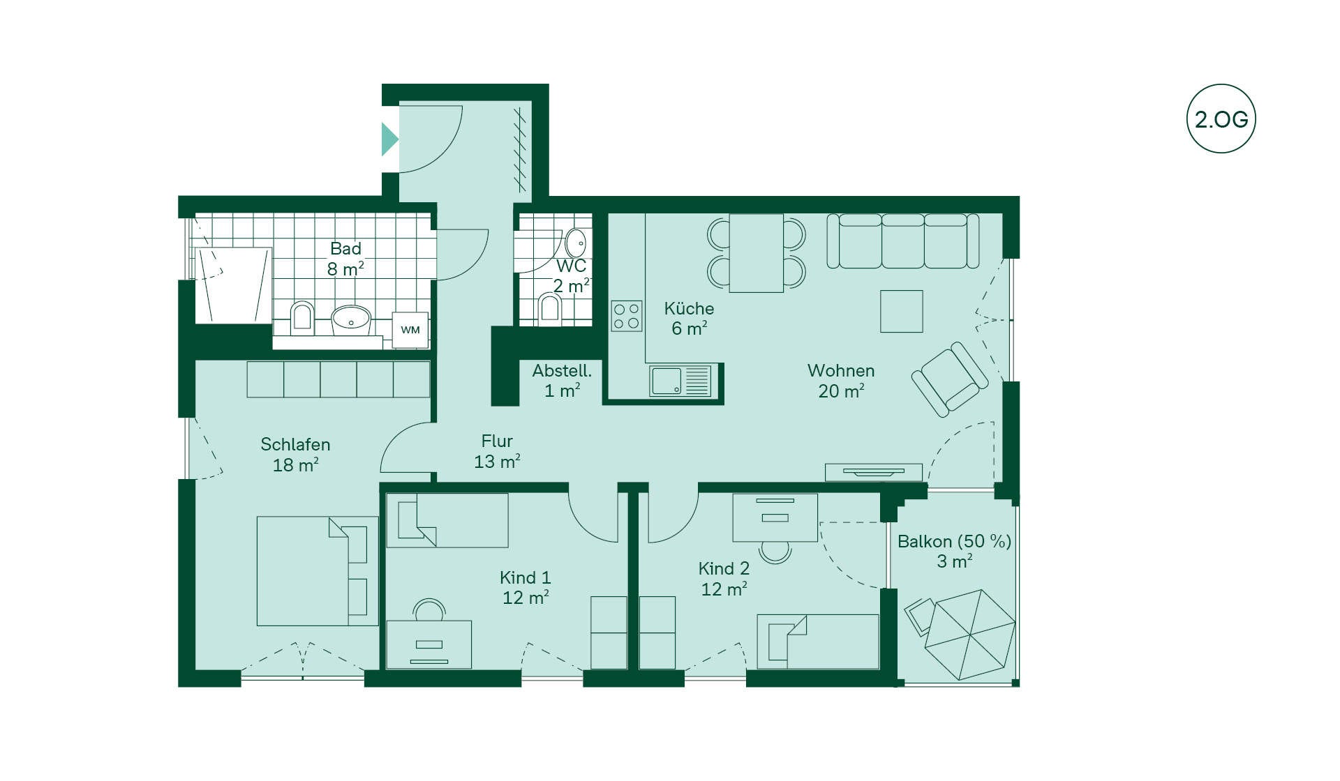 Geräumige Wohnung mit viel Stauraum Grundriss der Eigentumswohnung 032 im Neubauprojekt Paulshöfe