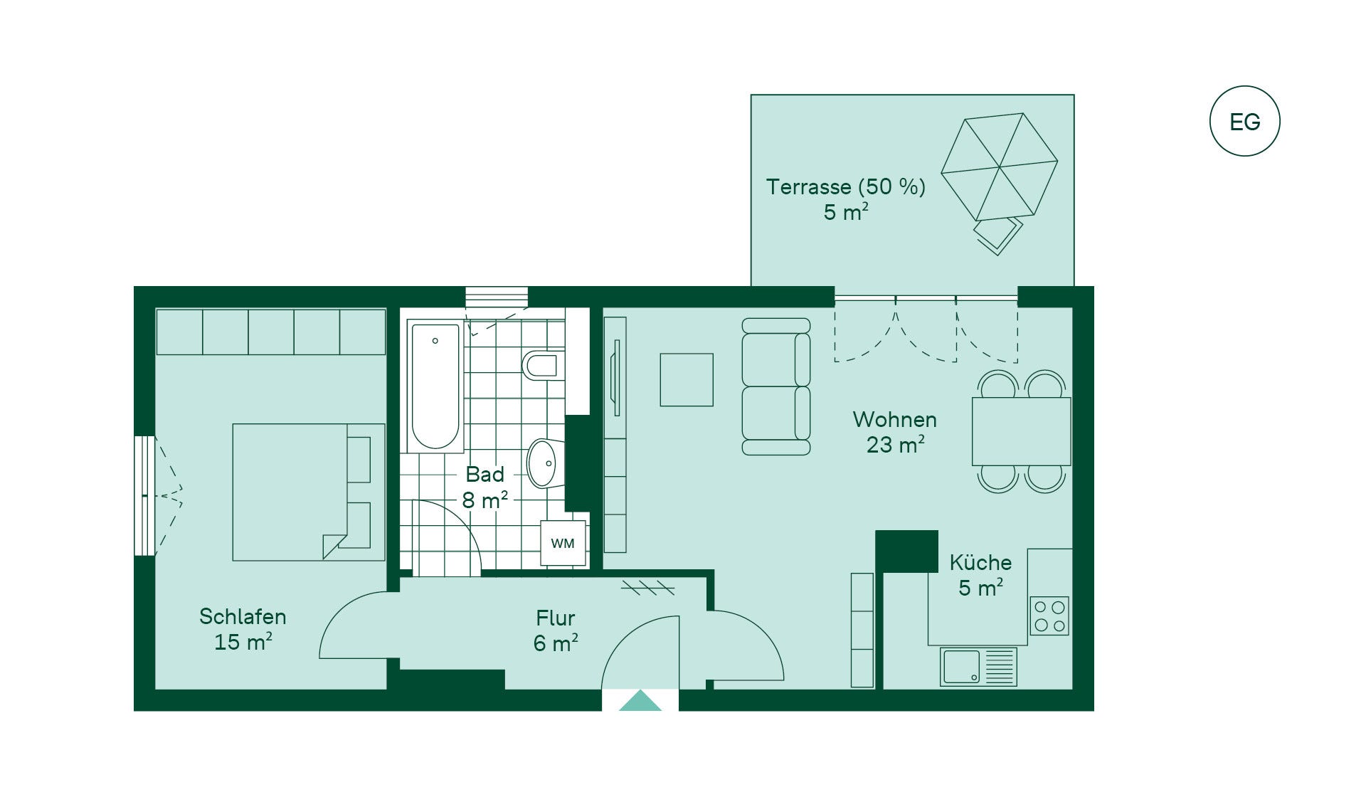 Grundriss der Eigentumswohnung im Projekt Hugos Grundriss der Eigentumswohnung im Projekt Hugos