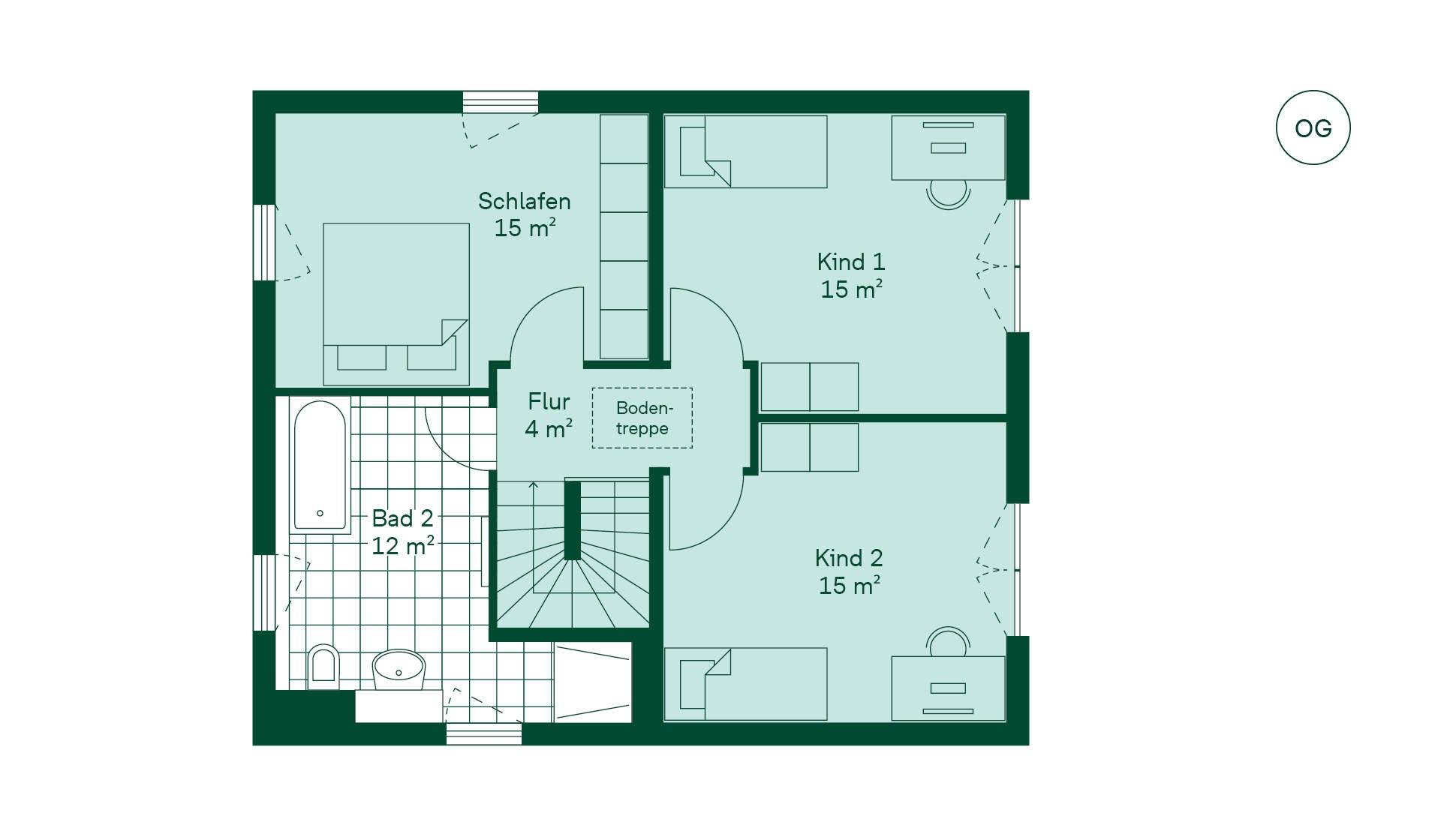Grundriss des Obergeschoss vom Einfamilienhaus im Neubauprojekt Ahrensfelder Obstwiesen