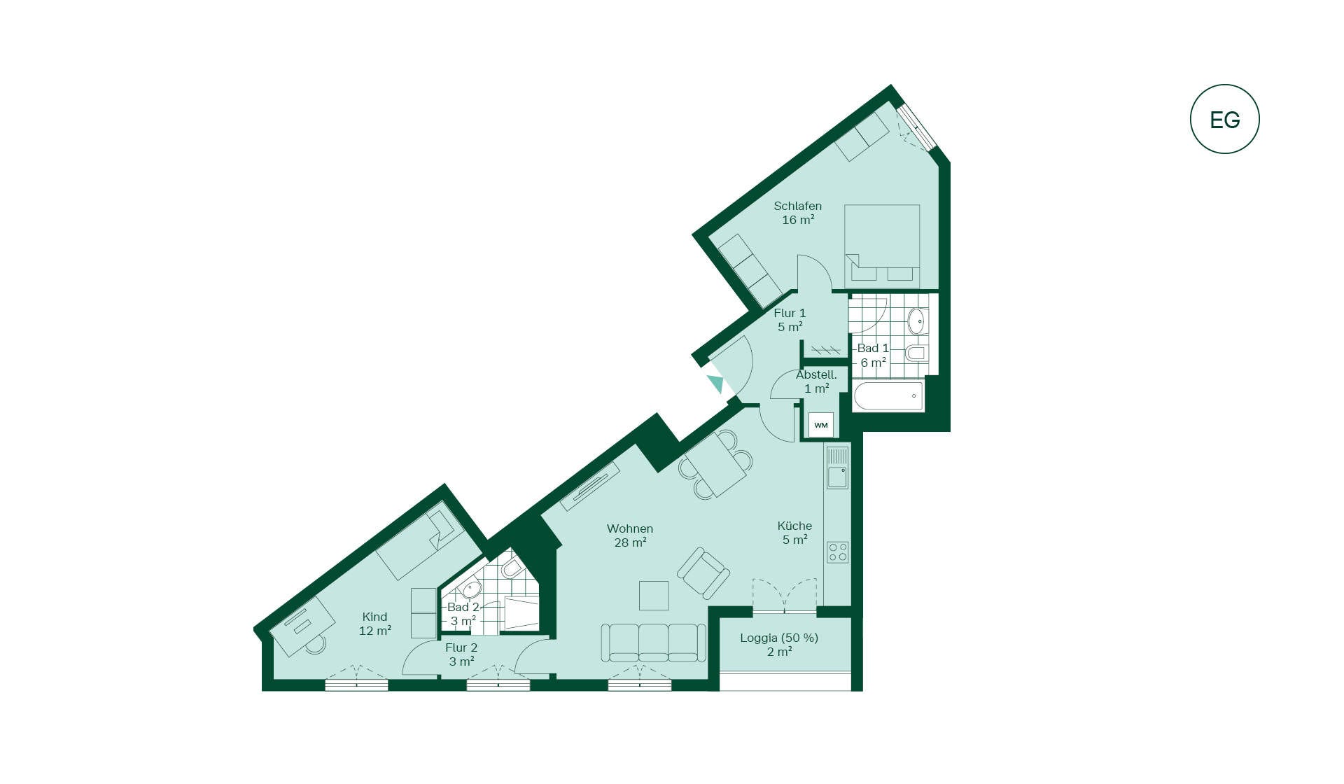 Geräumige Eigentumswohnung mit viel Stauraum Grundriss der Eigentumswohnung 06.D.048 im Neubauprojekt Parkstadt Karlshorst