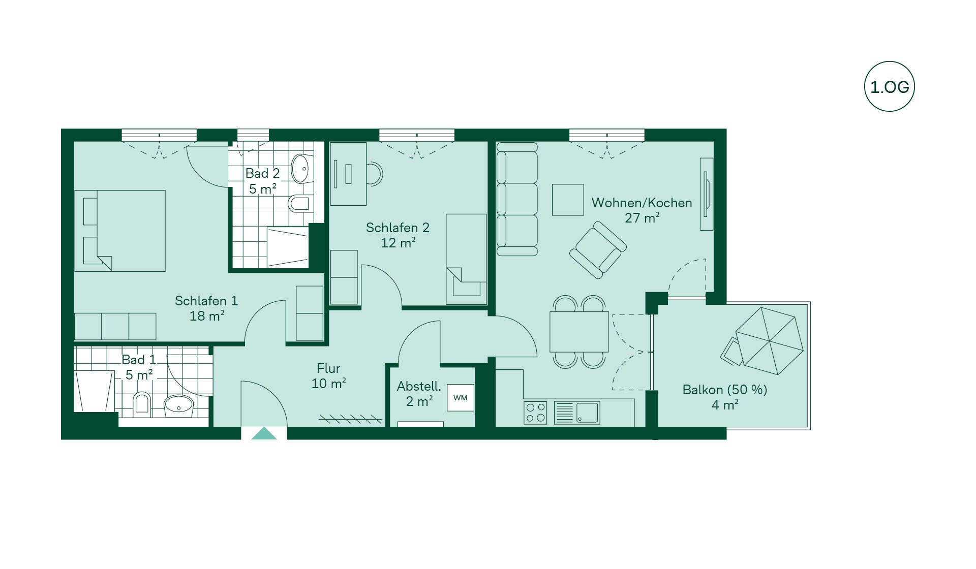 Komfortabler Grundriss Grundriss der Ferienwohnung im Neubauprojekt Bernsteinquartier