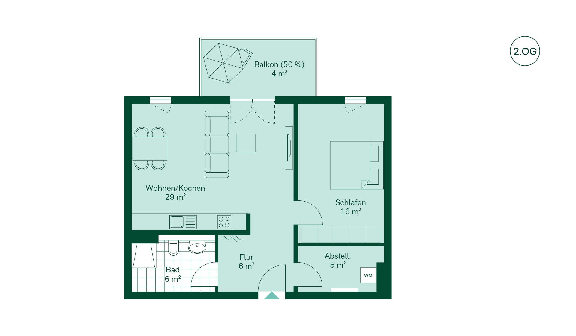 Grundriss der Ferienwohnung im Neubauprojekt Bernsteinquartier