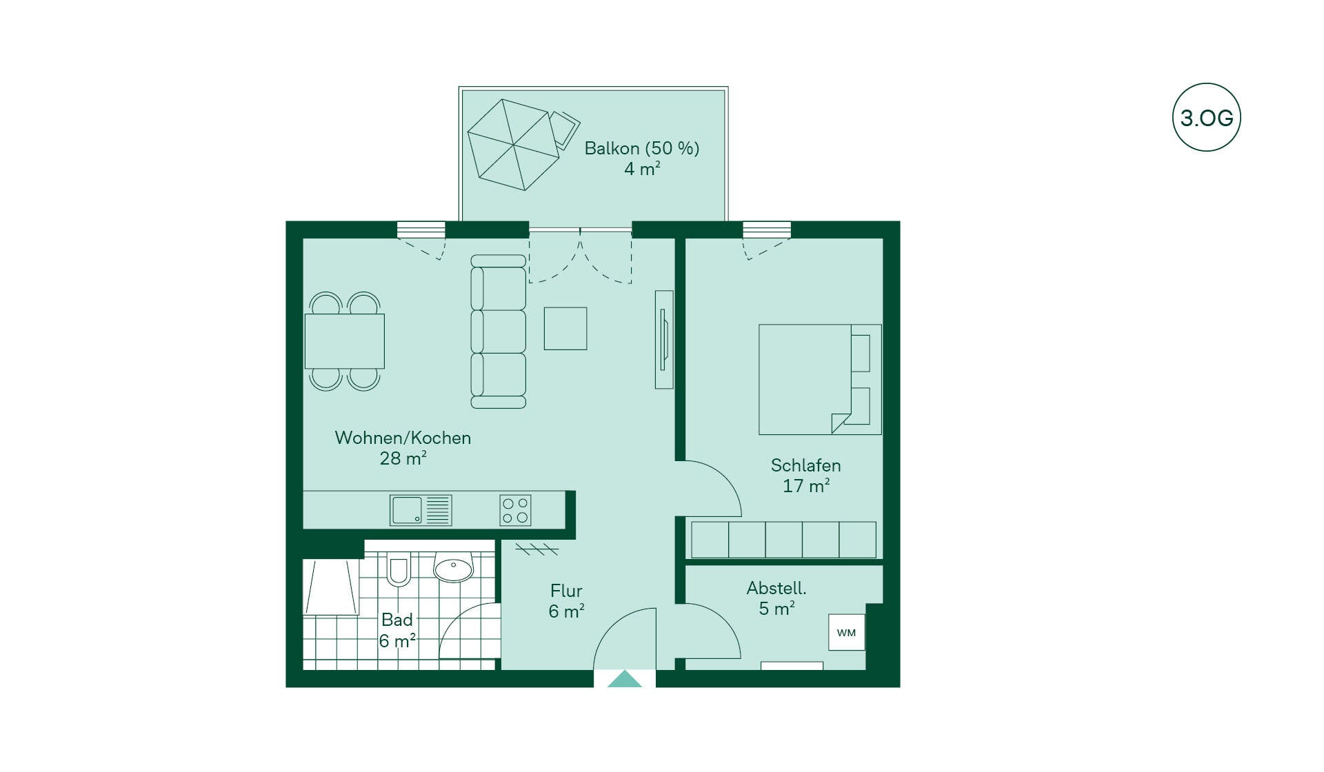 Grundriss der Ferienwohnung im Neubauprojekt Bernsteinquartier