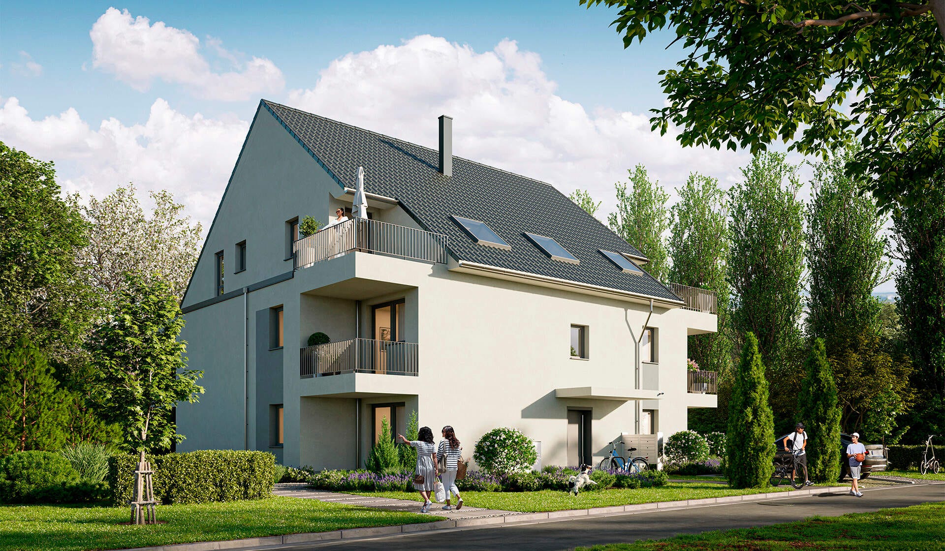 Visualisierung des Mehrfamilienhauses im Neubauprojekt Parkstadt Portitz