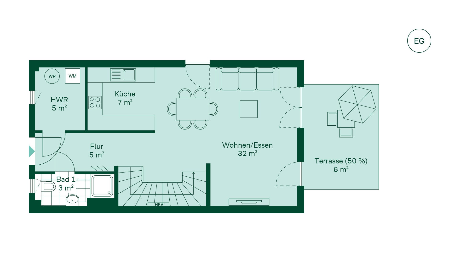 Grundriss EG Reihenhaus im Projekt Parkstadt Portitz