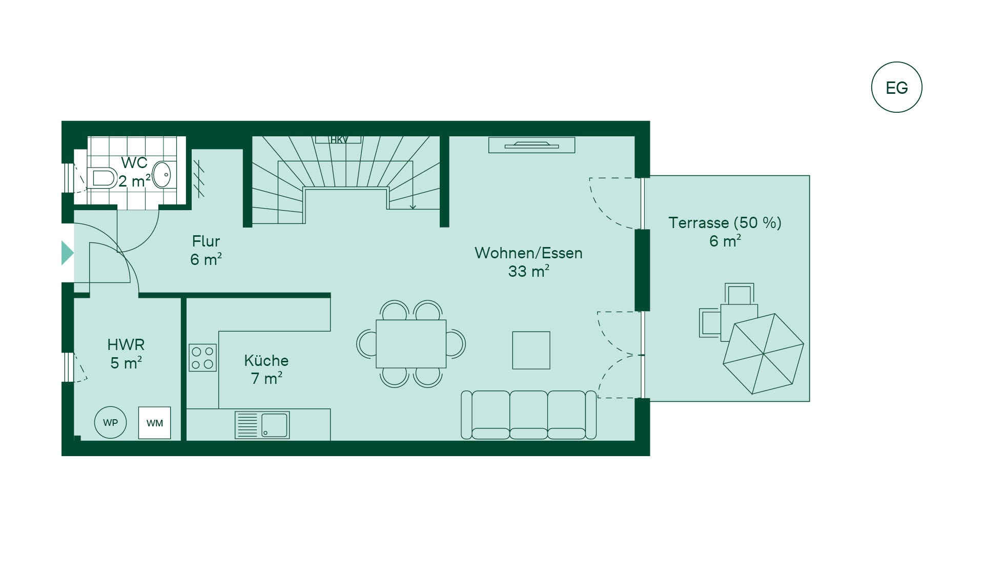 Grundriss EG Reihenhaus im Projekt Parkstadt Portitz