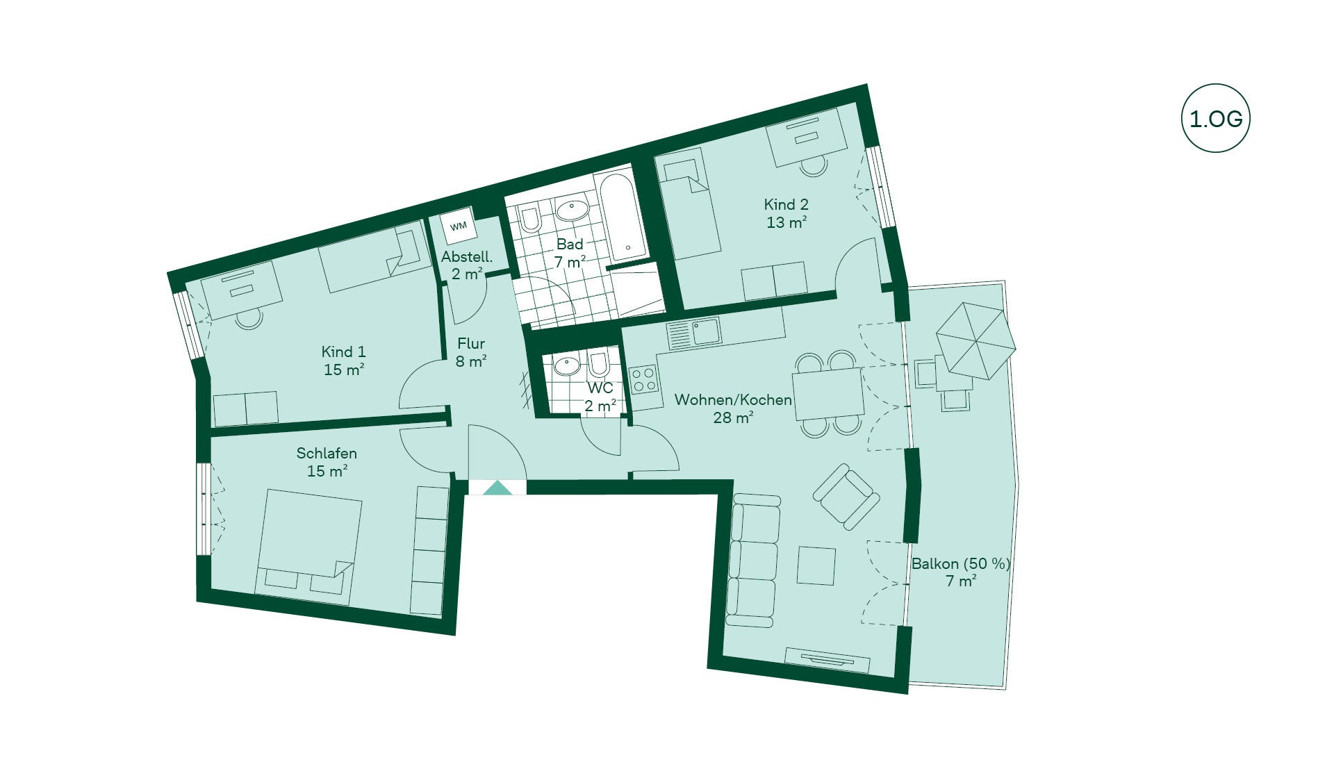 Grundriss der Eigentumswohnung im Projekt Quartier Hugos Grundriss der Eigentumswohnung im Projekt Quartier Hugos