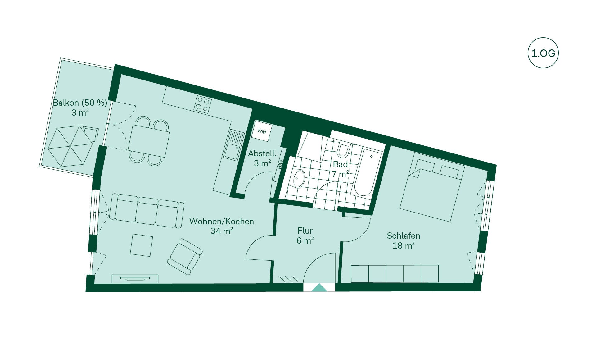 Grundriss der Eigentumswohnung im Projekt Quartier HUGOS Grundriss der Eigentumswohnung im Projekt Quartier HUGOS