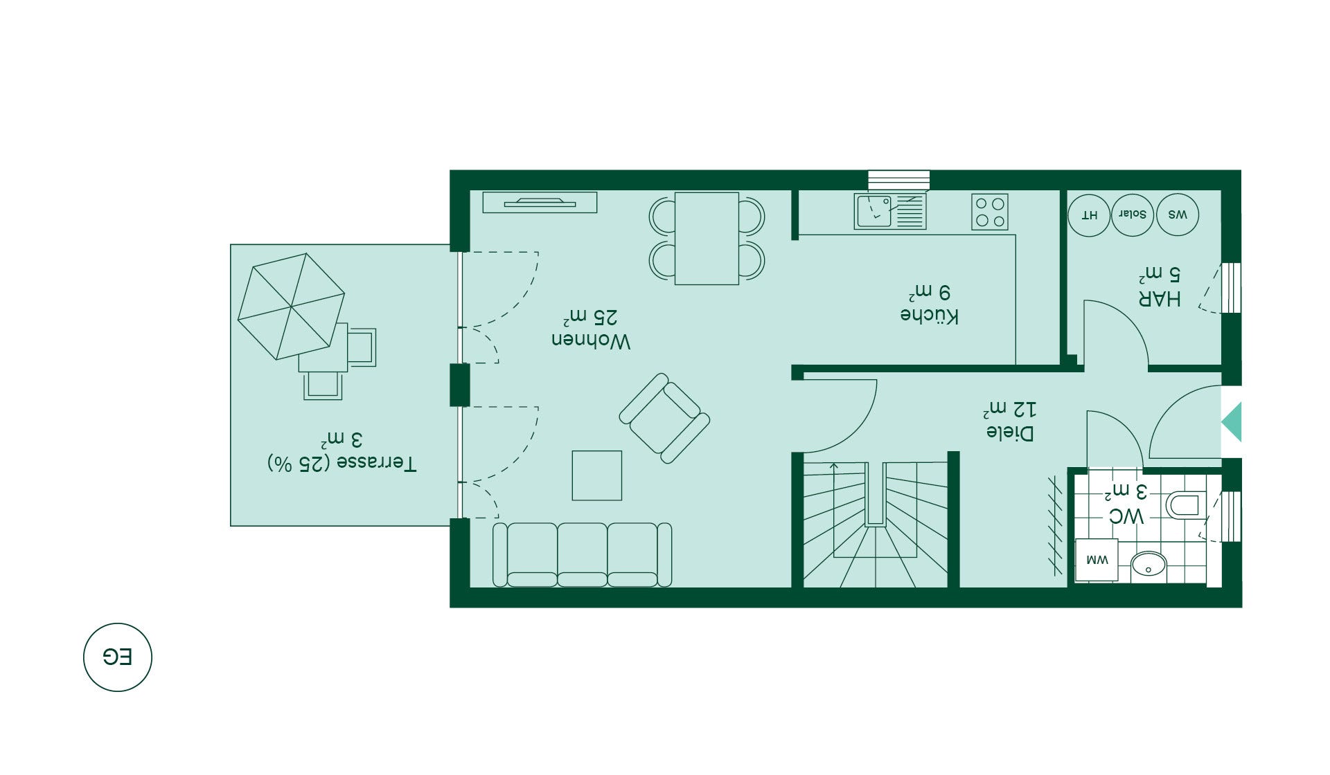 Grundriss des Erdgeschosses im Doppelhaus