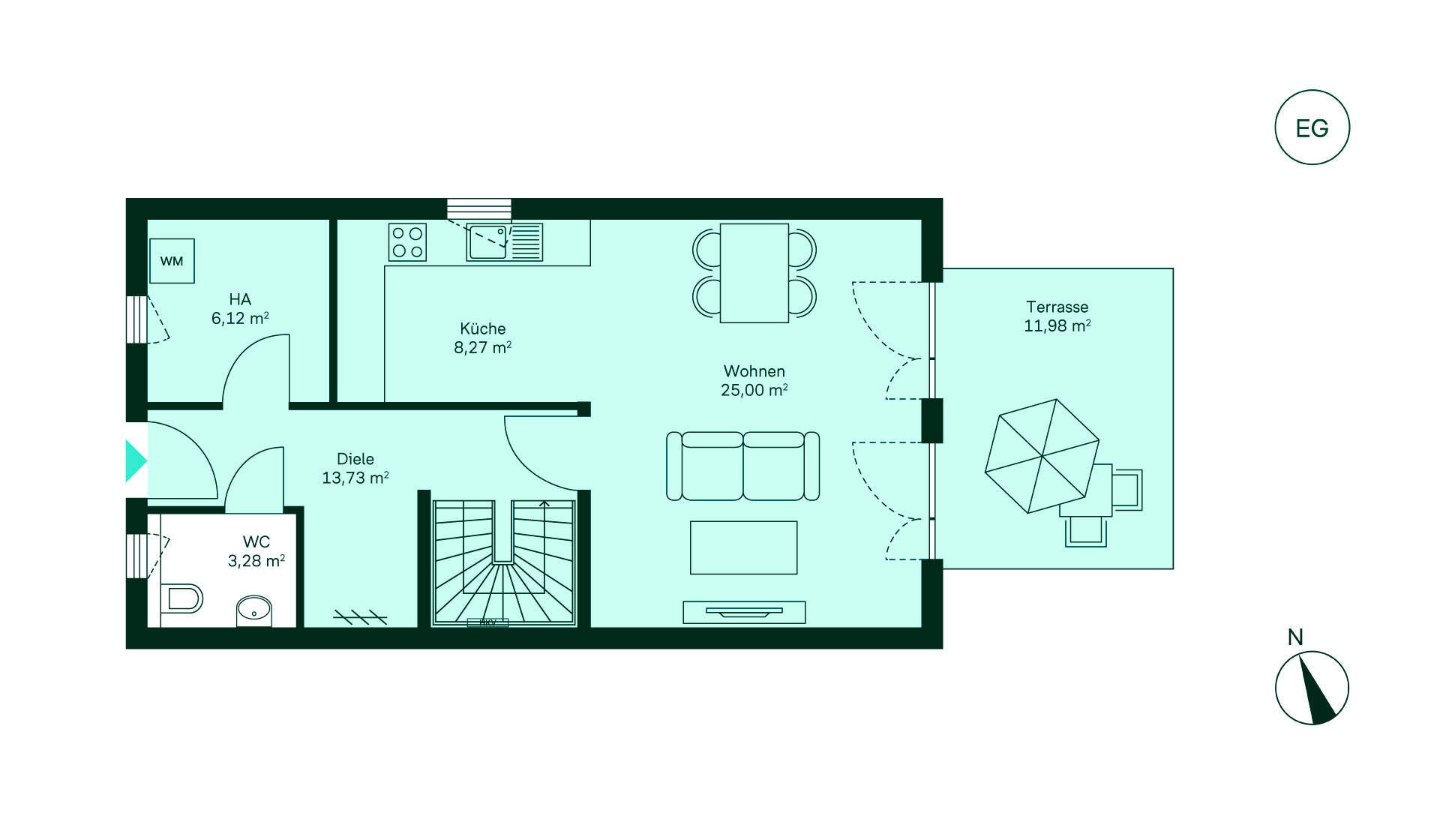 Grundriss des Erdgeschosses im Doppelhaus im Neubauprojekt Wohnen im Ritterschlag 3