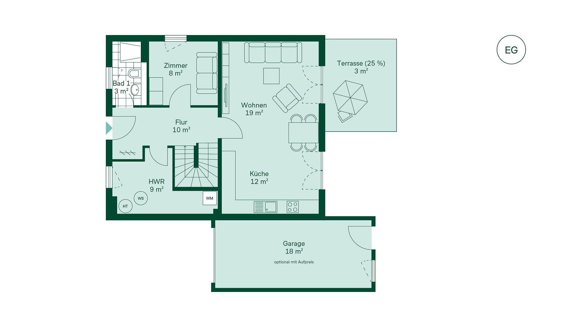 Grundriss des Erdgeschosses im Einfamilienhaus Grundriss des Erdgeschosses im Einfamilienhaus