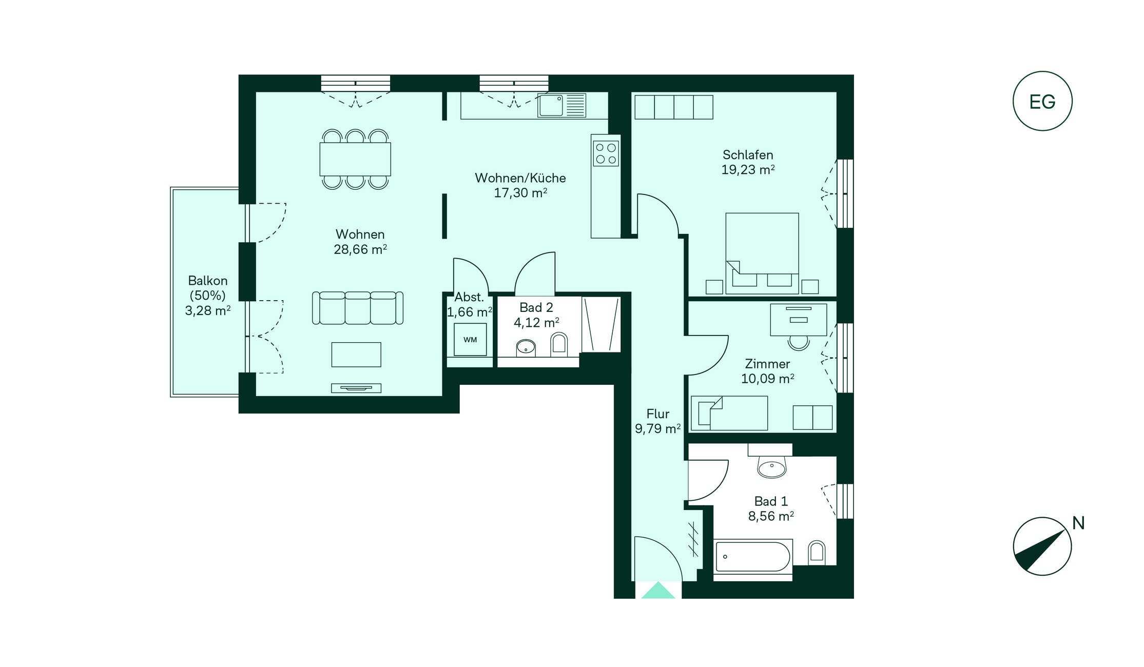 Grundriss der Eigentumswohnung im Projekt Zur Försterei