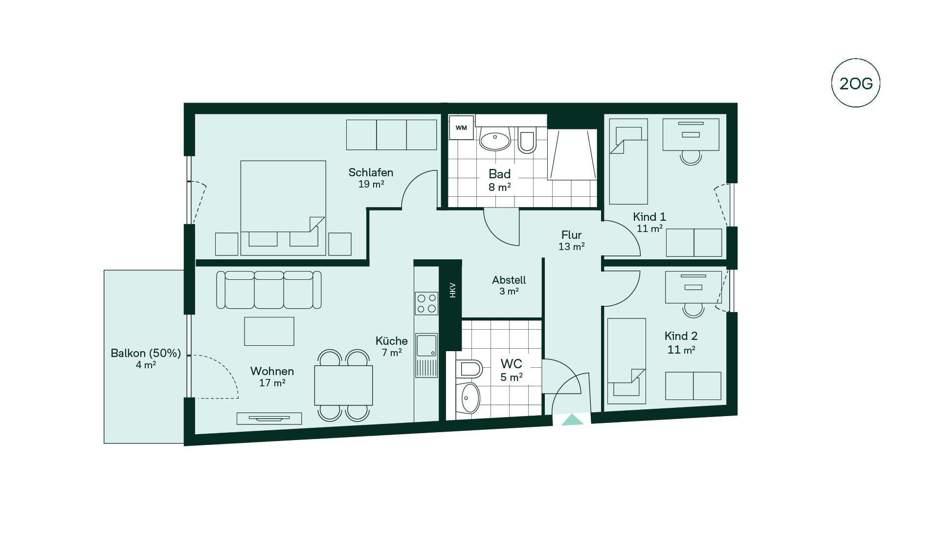 Geräumige Wohnung mit viel Stauraum Grundriss der Eigentumswohnung 072 im Neubauprojekt Paulshöfe