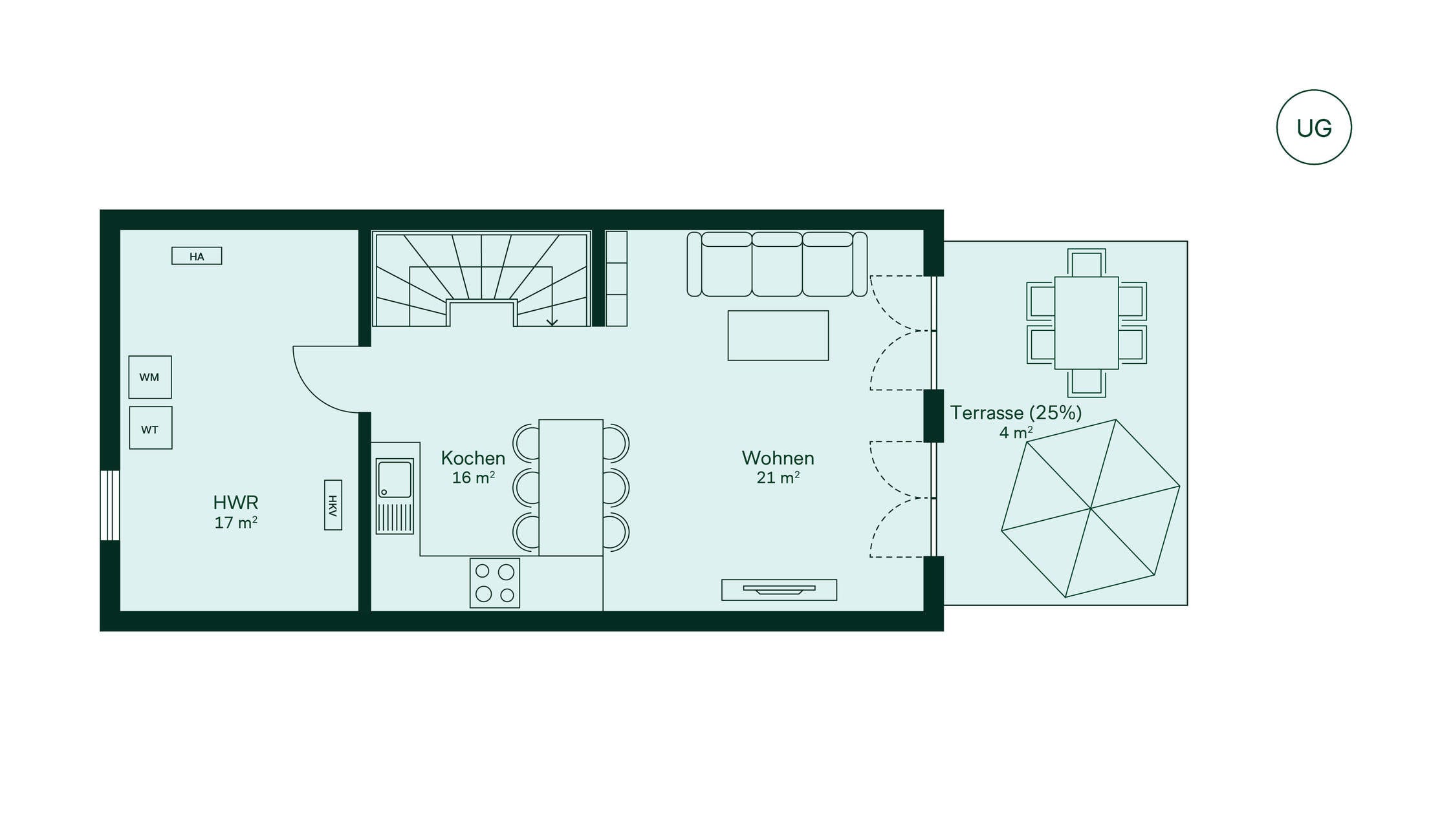 Grundriss des Untergeschosses vom Doppelhaus im Neubauprojekt Wurmtalgaerten