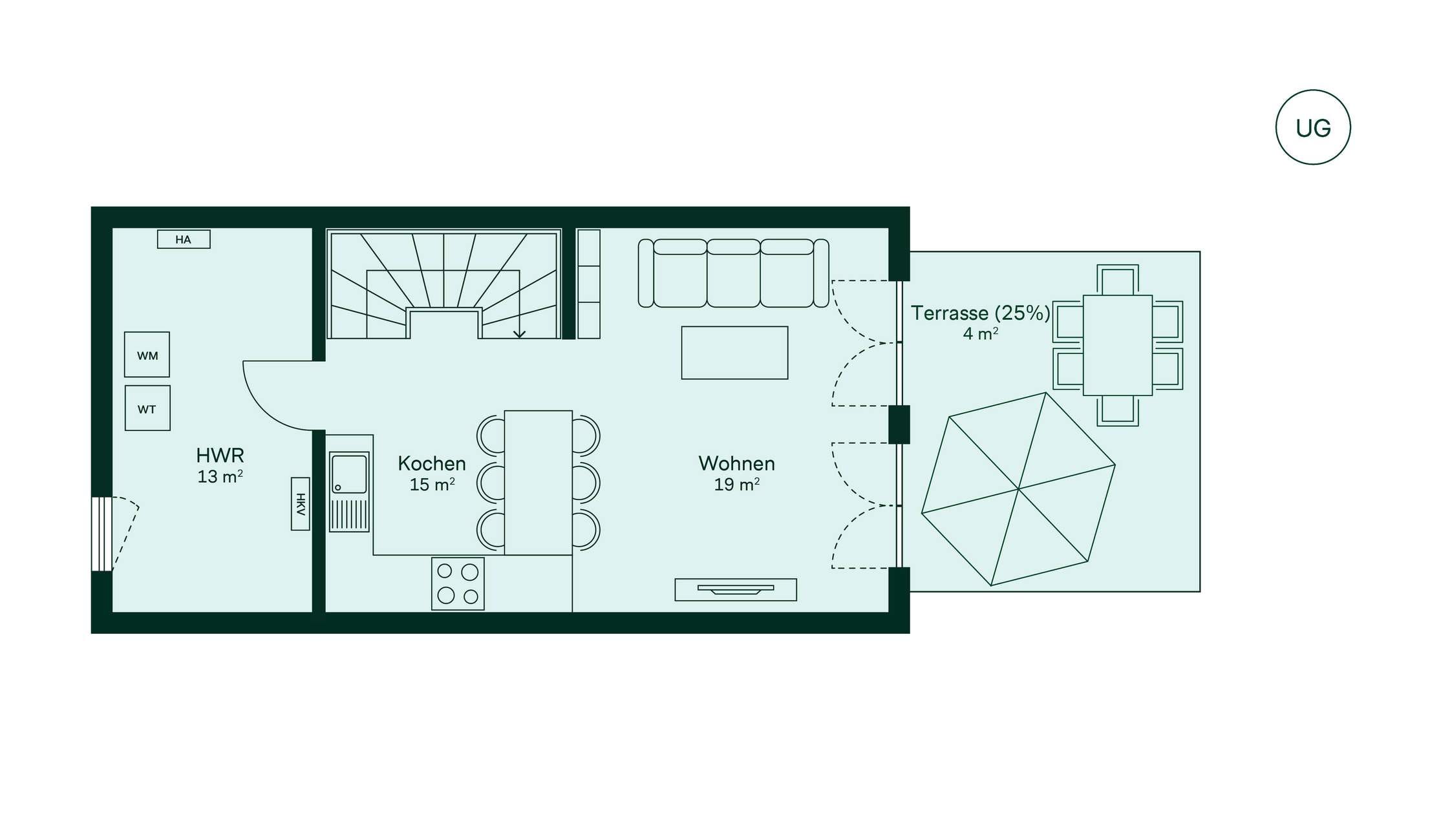 Geräumiges Untergeschoss im Neubauprojekt Wurmtalgärten Grundriss des Untergeschosses vom Reihenhaus im Neubauprojekt Wurmtalgaerten