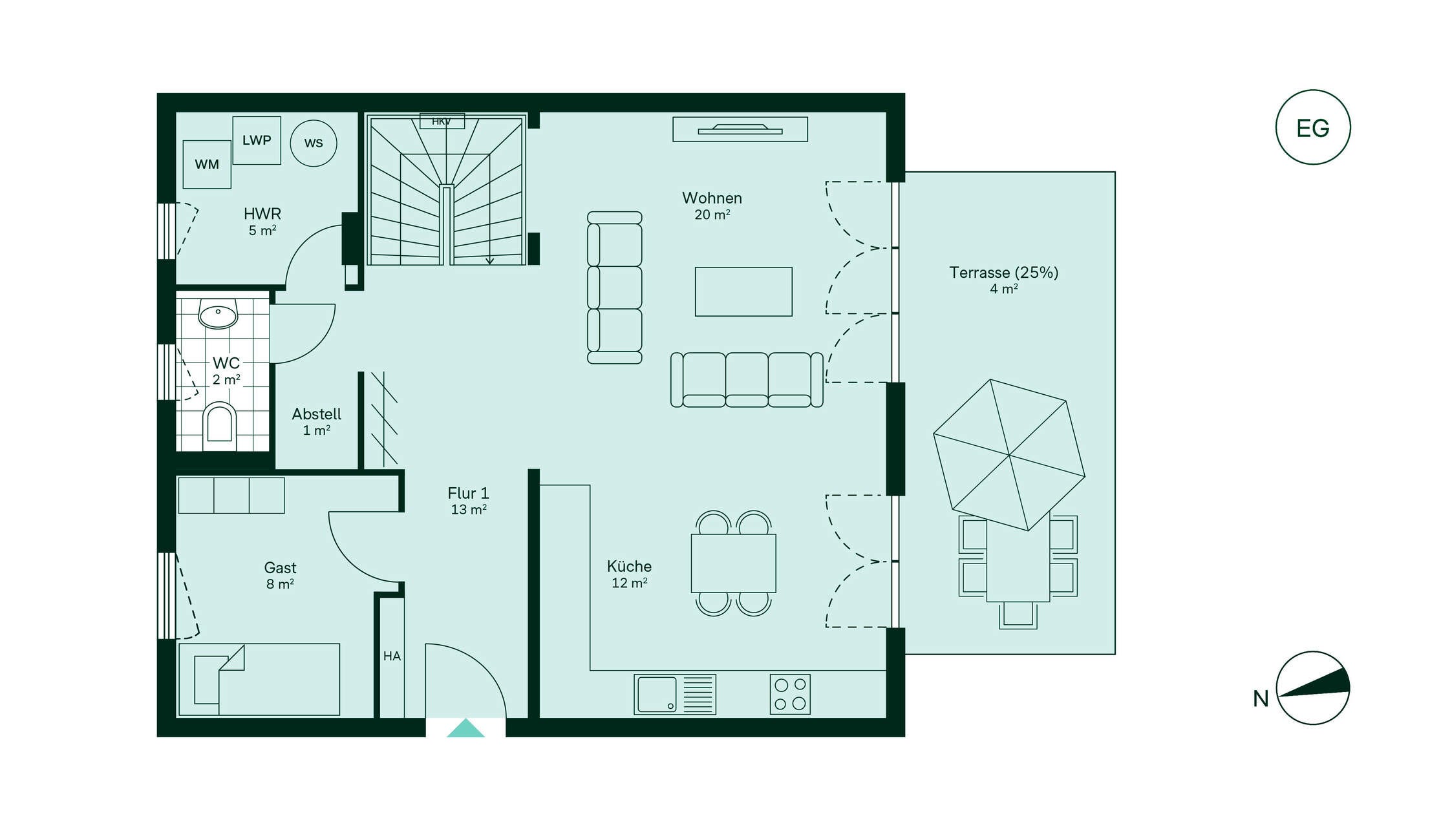 Erdgeschoss Grundriss des Erdgeschosses vom Doppelhaus im Neubauprojekt Seequartier