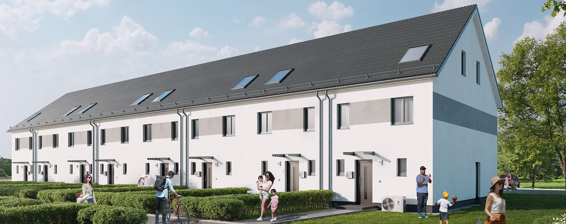 Visualisierung der Reihenhaeuser im Neubauprojekt Parkstadt Portitz 2 - Haeuser