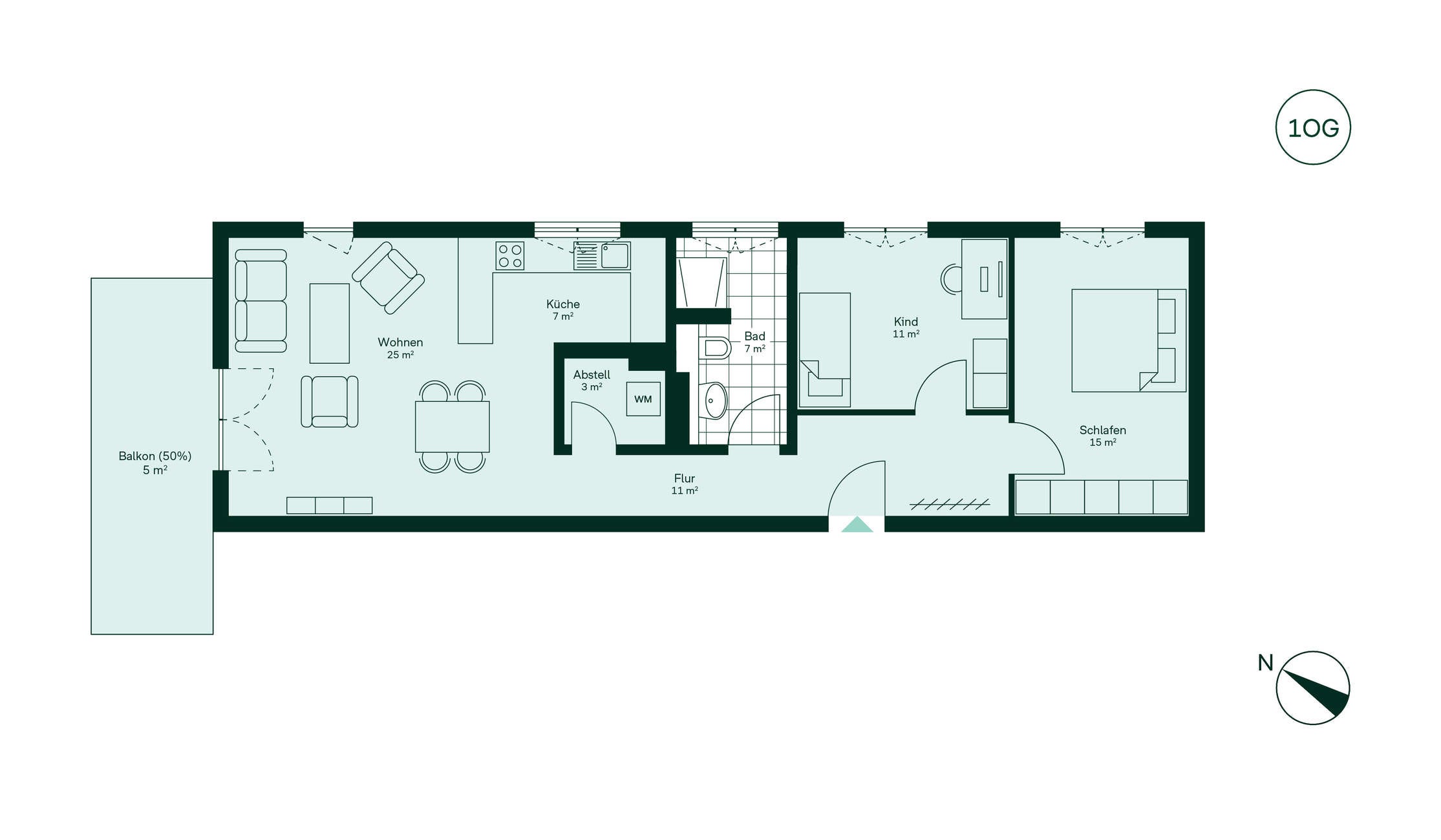 Moderner und komfortabler Grundriss der Eigentumswohnung Grundriss der Eigentumswohnung 020 im Neubauprojekt Roemerquartier 2