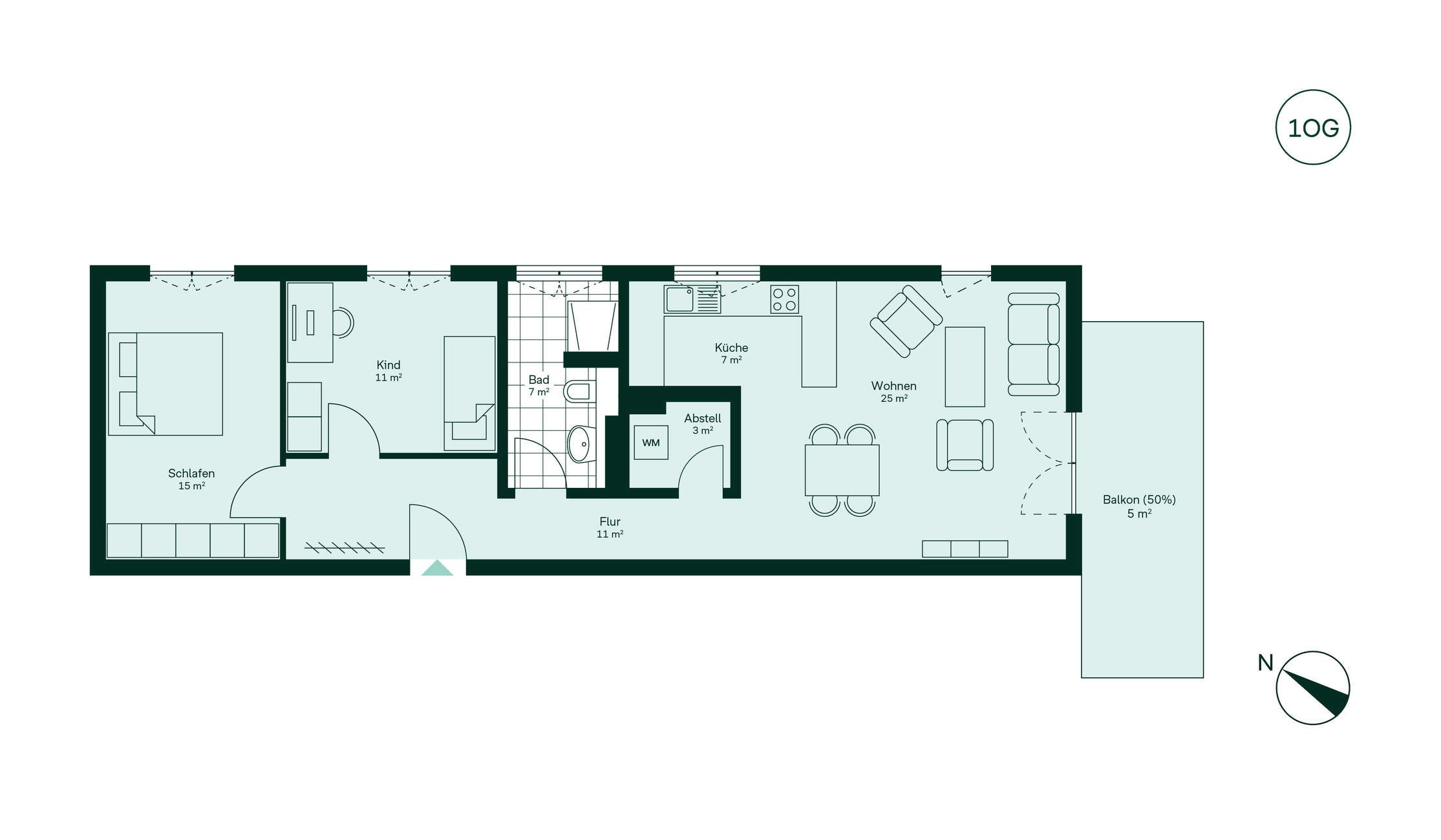 Moderner und komfortabler Grundriss der Eigentumswohnung Grundriss der Eigentumswohnung 011 im Neubauprojekt Roemerquartier 2