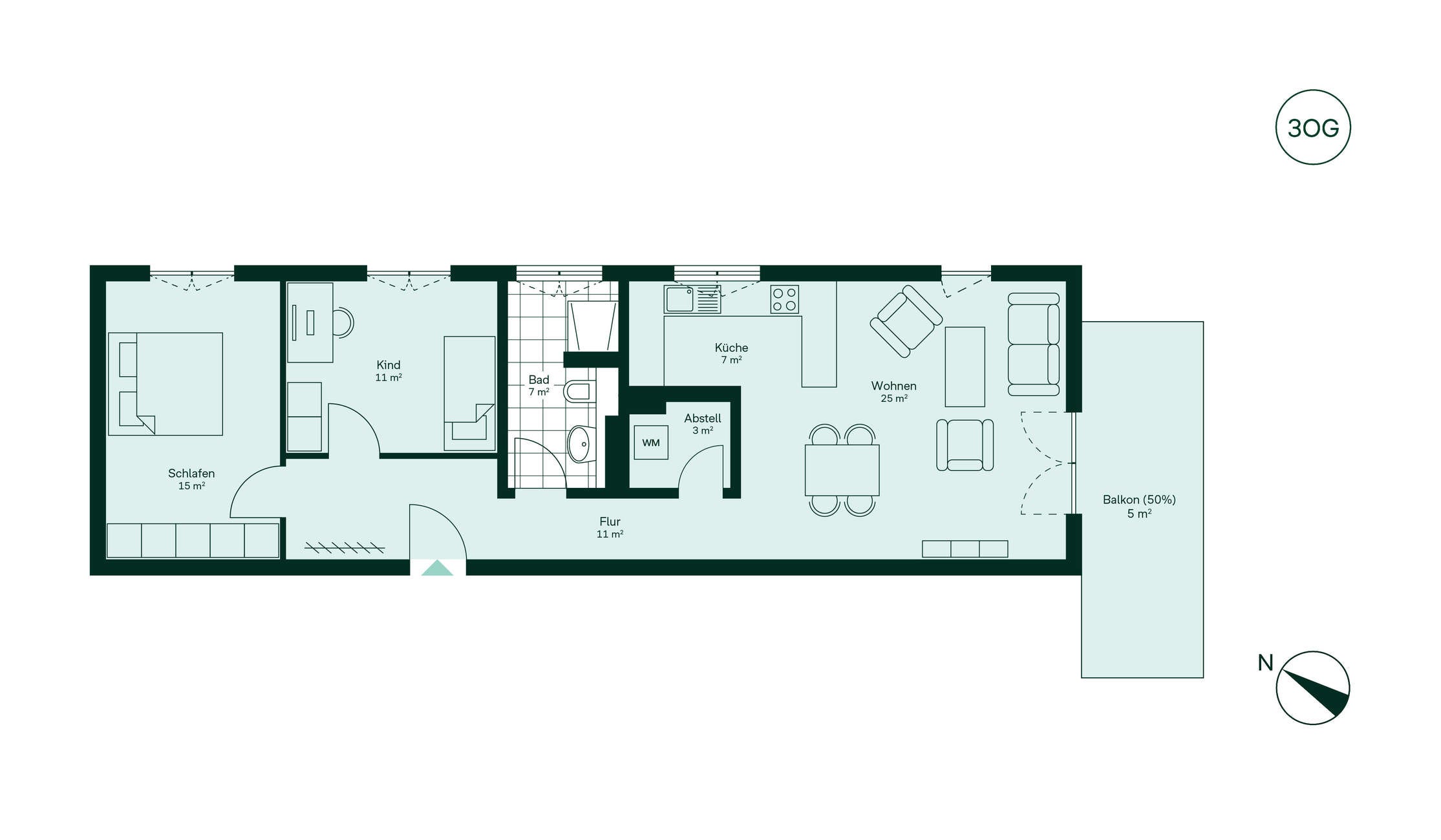 Grundriss der Eigentumswohnung 031 im Neubauprojekt Roemerquartier 2