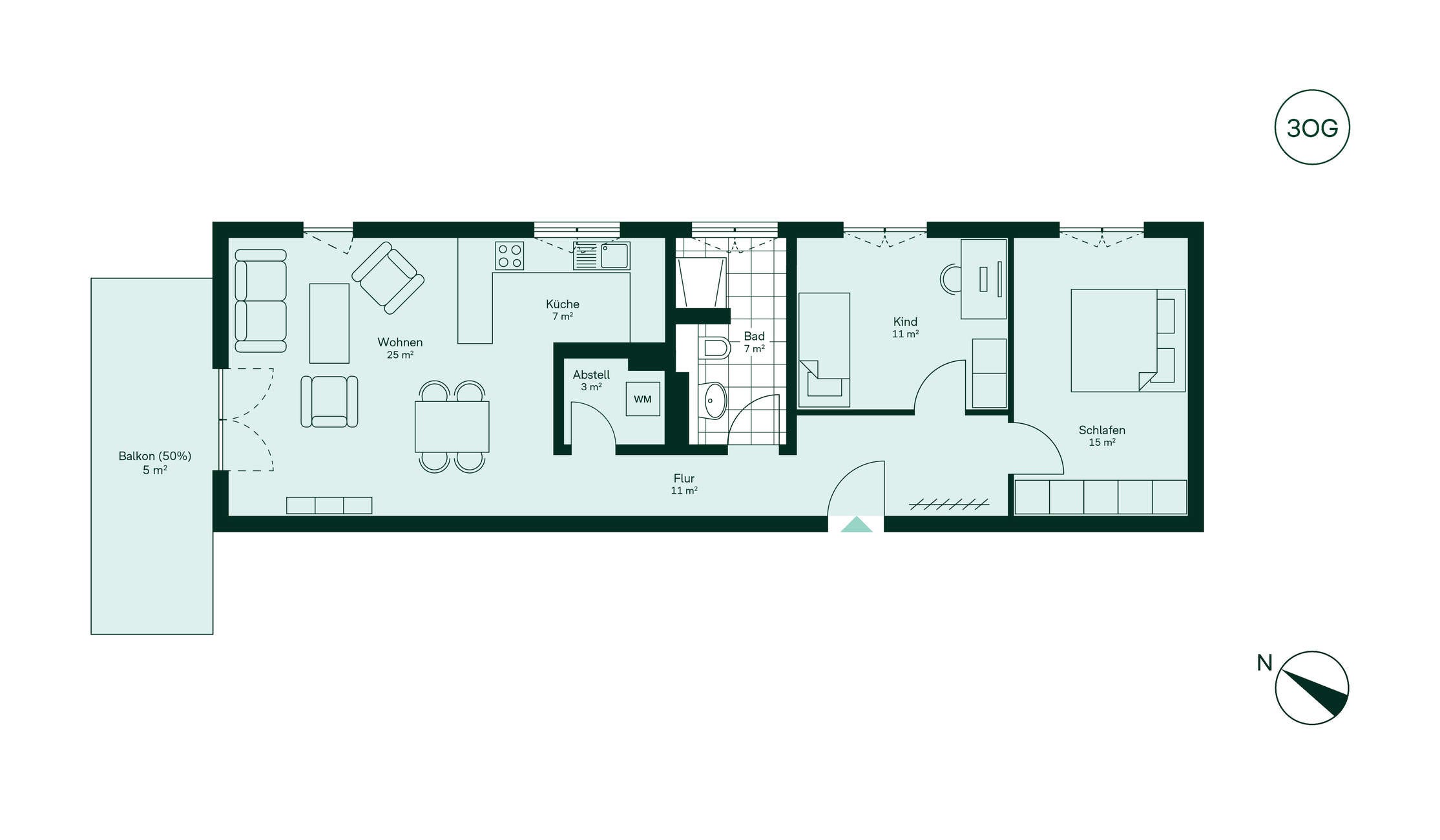 Moderner und komfortabler Grundriss der Eigentumswohnung Grundriss der Eigentumswohnung 040 im Neubauprojekt Roemerquartier 2