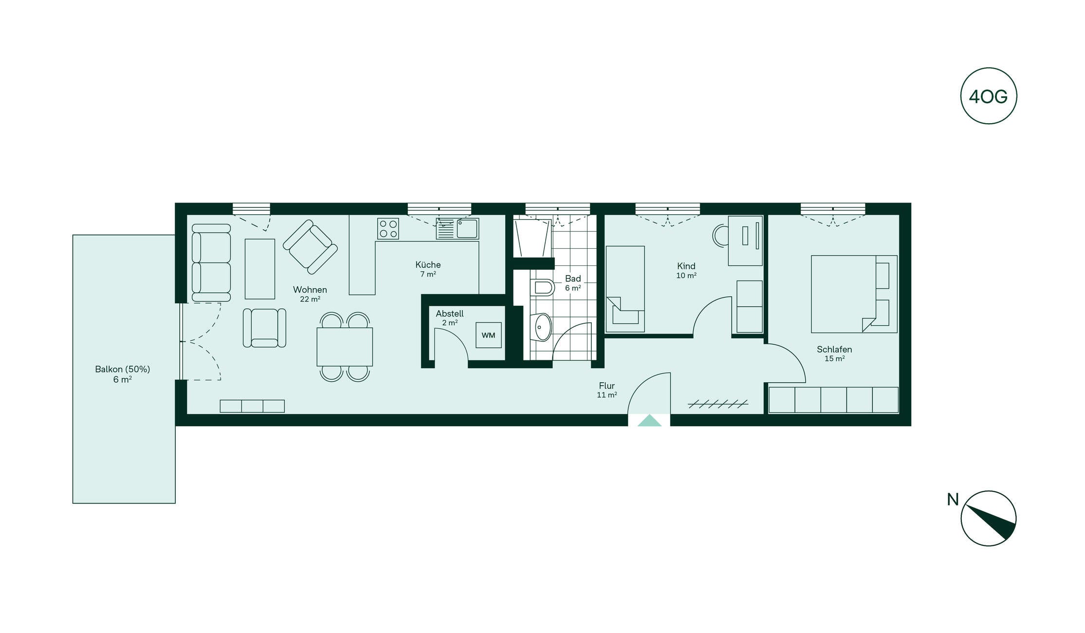 Moderner und komfortabler Grundriss der Eigentumswohnung Grundriss der Eigentumswohnung 050 im Neubauprojekt Roemerquartier 2
