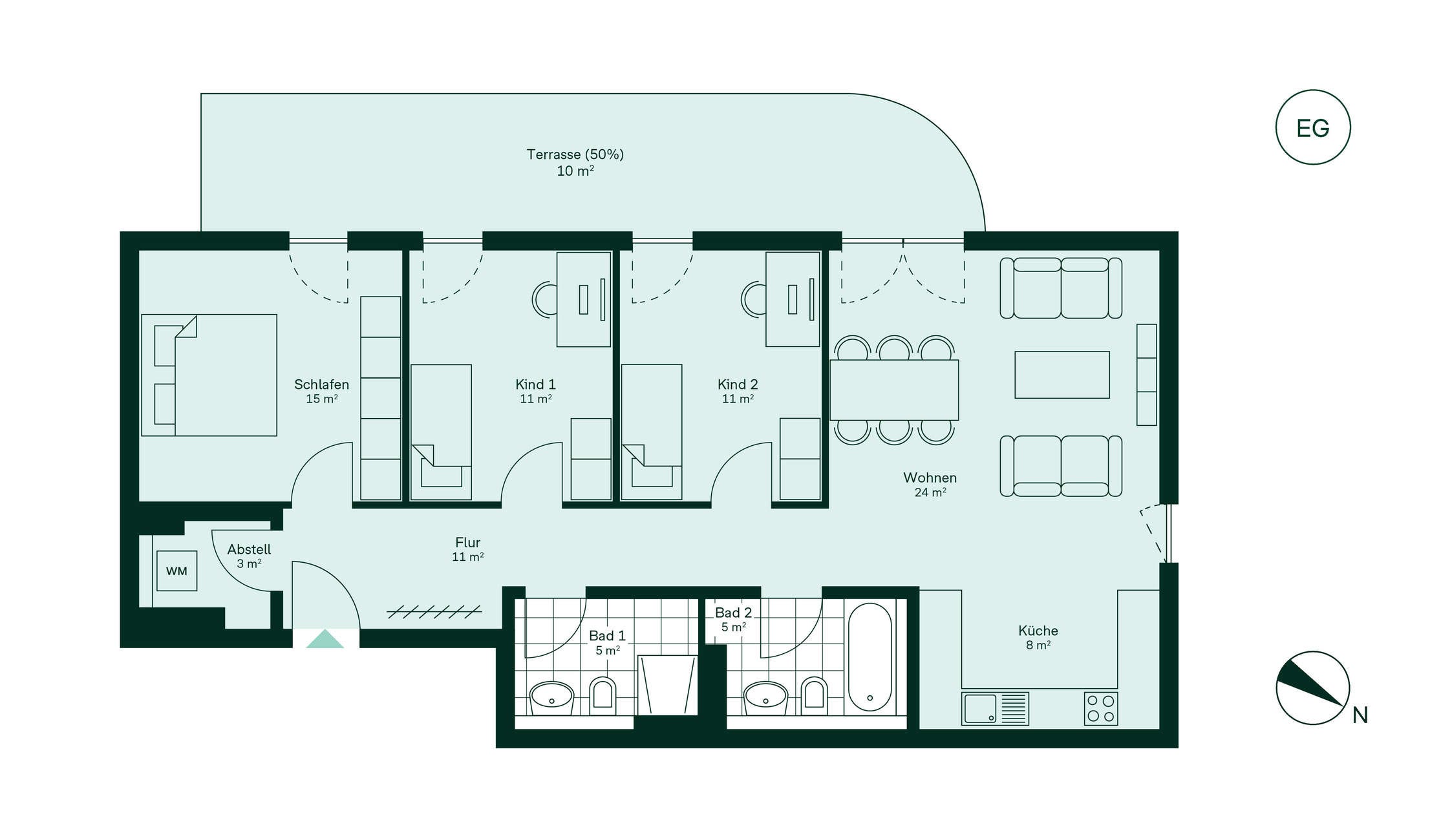 Moderner und komfortabler Grundriss der Eigentumswohnung Grundriss der Eigentumswohnung 009 im Neubauprojekt Roemerquartier 2