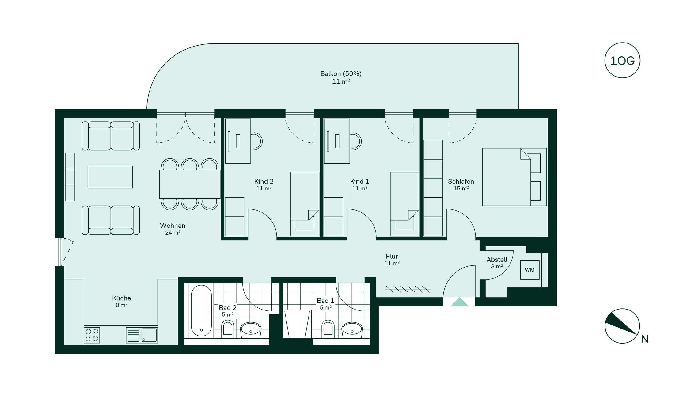Moderner und komfortabler Grundriss der Eigentumswohnung Grundriss der Eigentumswohnung im Neubauprojekt Roemerquartier 2